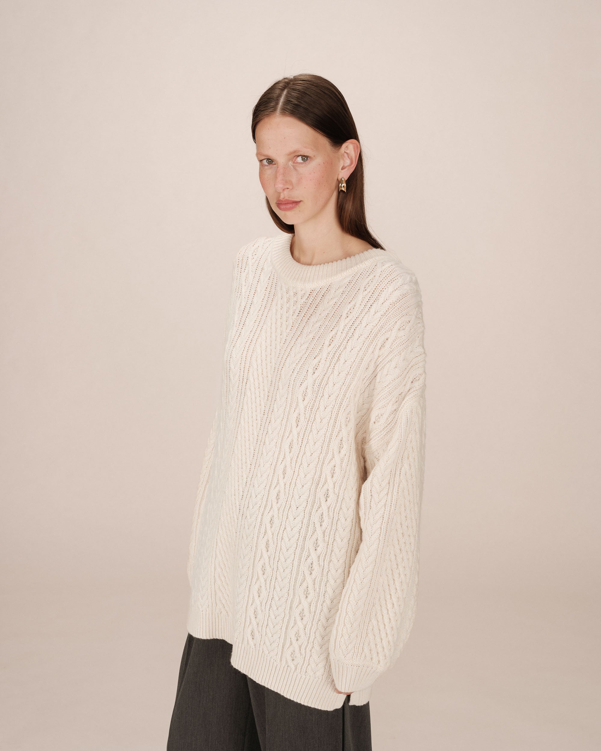 Pull oversize en laine ecru Saverio