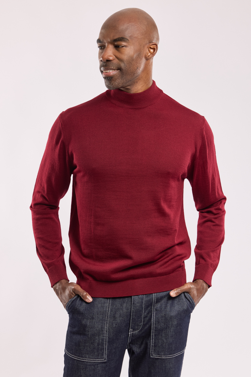 Pull uni col cheminée Bérac - laine mérinos