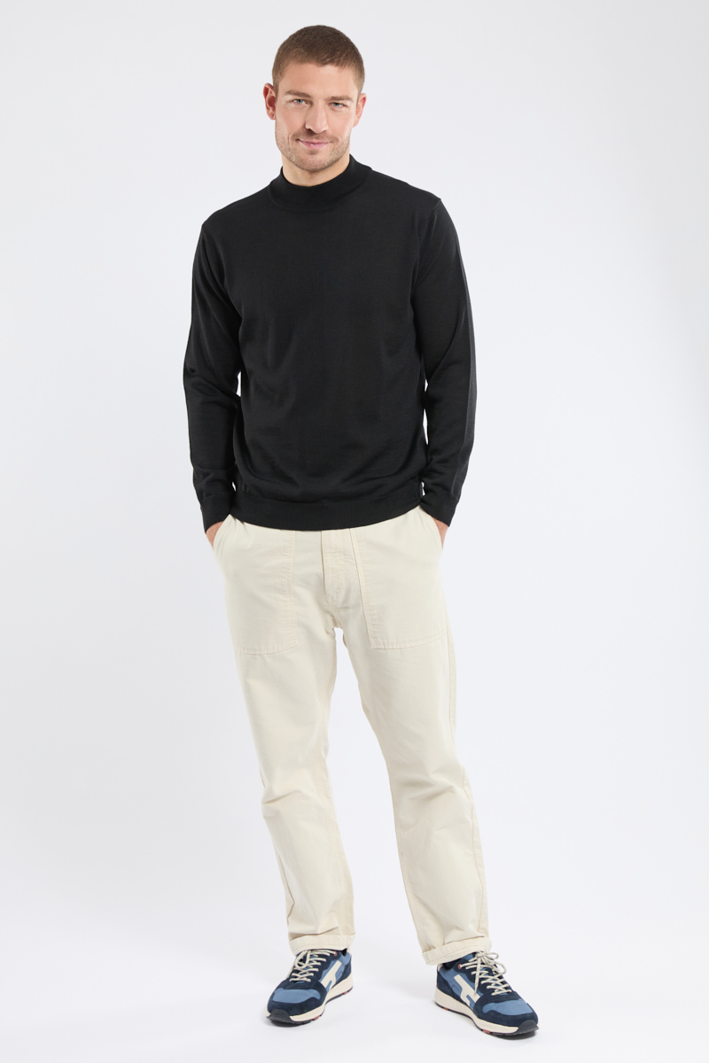 Pull uni col cheminée Bérac - laine mérinos