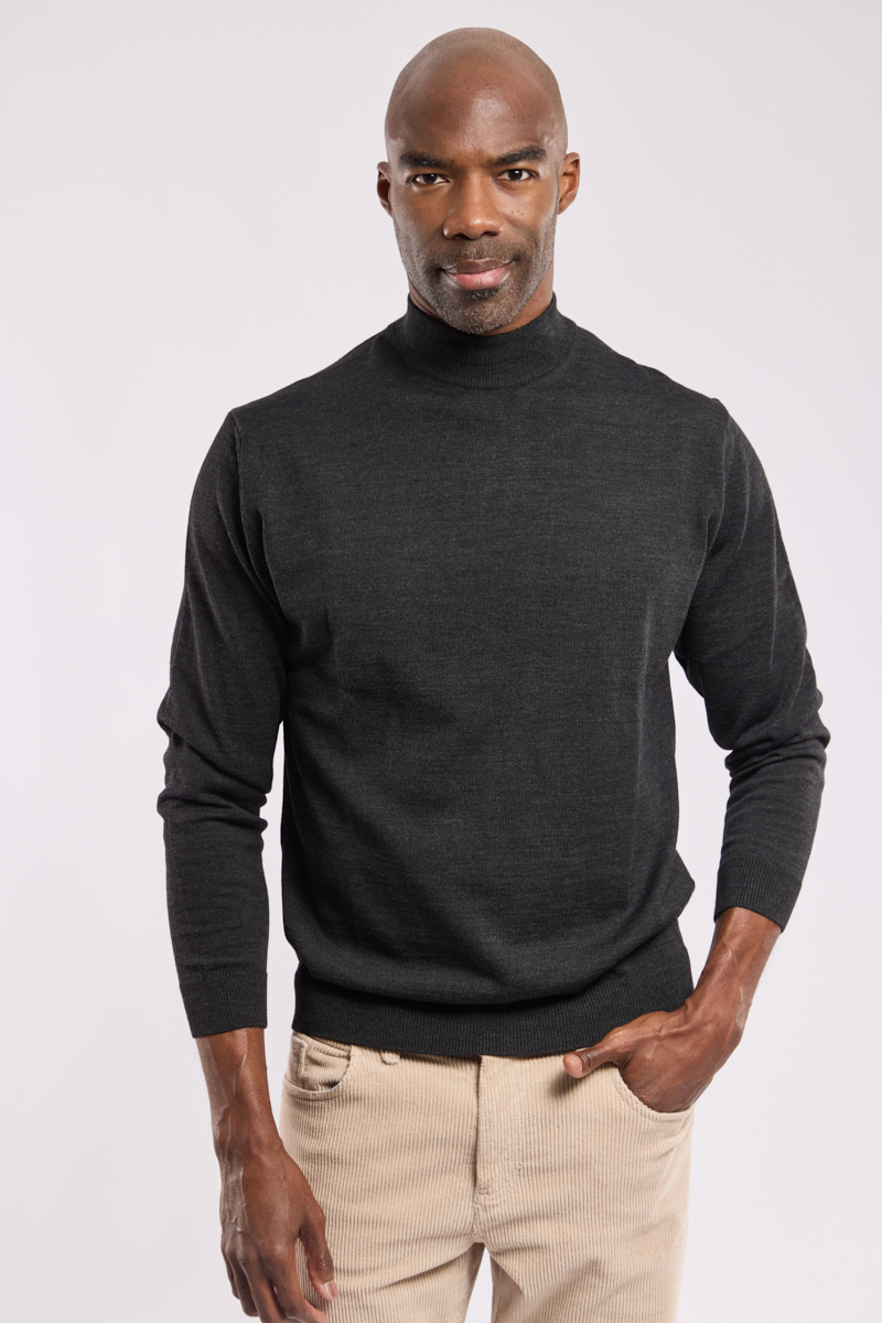 Pull uni col cheminée Bérac - laine mérinos