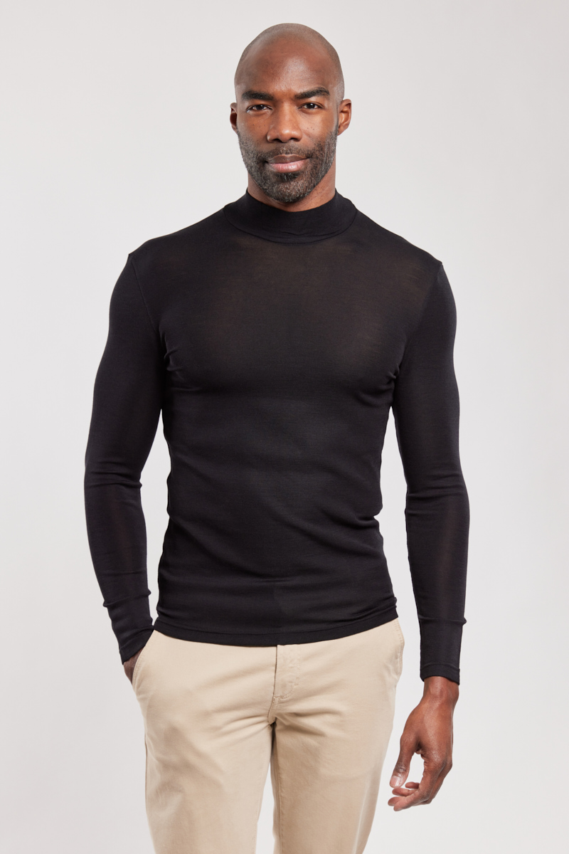 T-shirt manches longues col haut - laine et soie