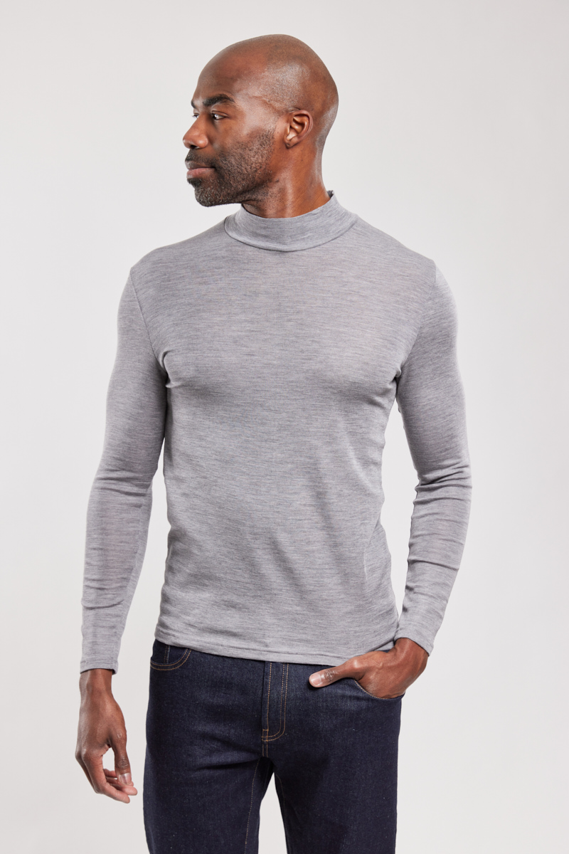 T-shirt manches longues col haut - laine et soie
