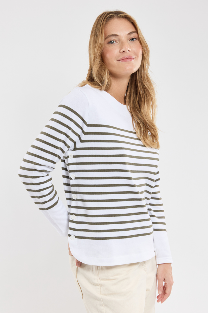 Marinière côtés boutonnés - coton rustique