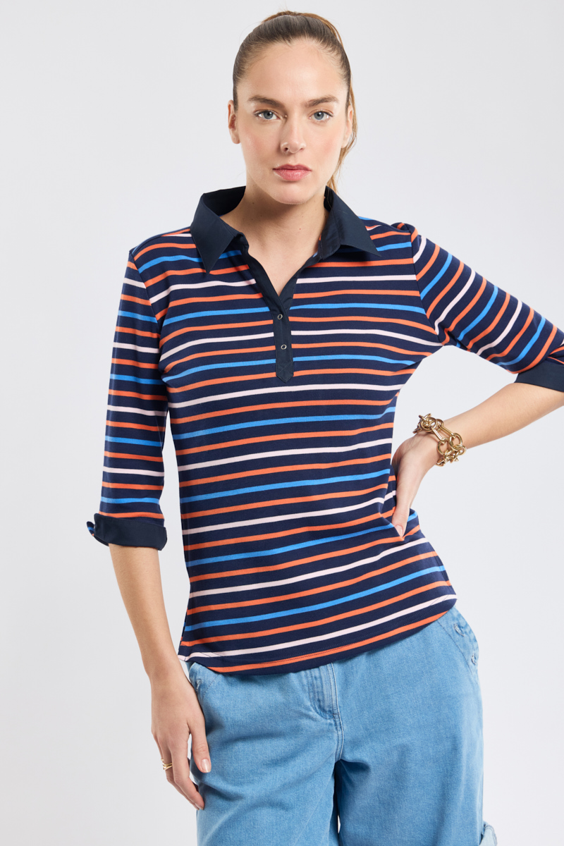 Polo rayé 4 couleurs - coton épais