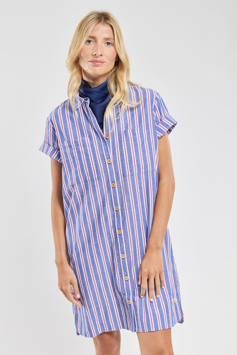 Robe chemise rayée - coton et lin