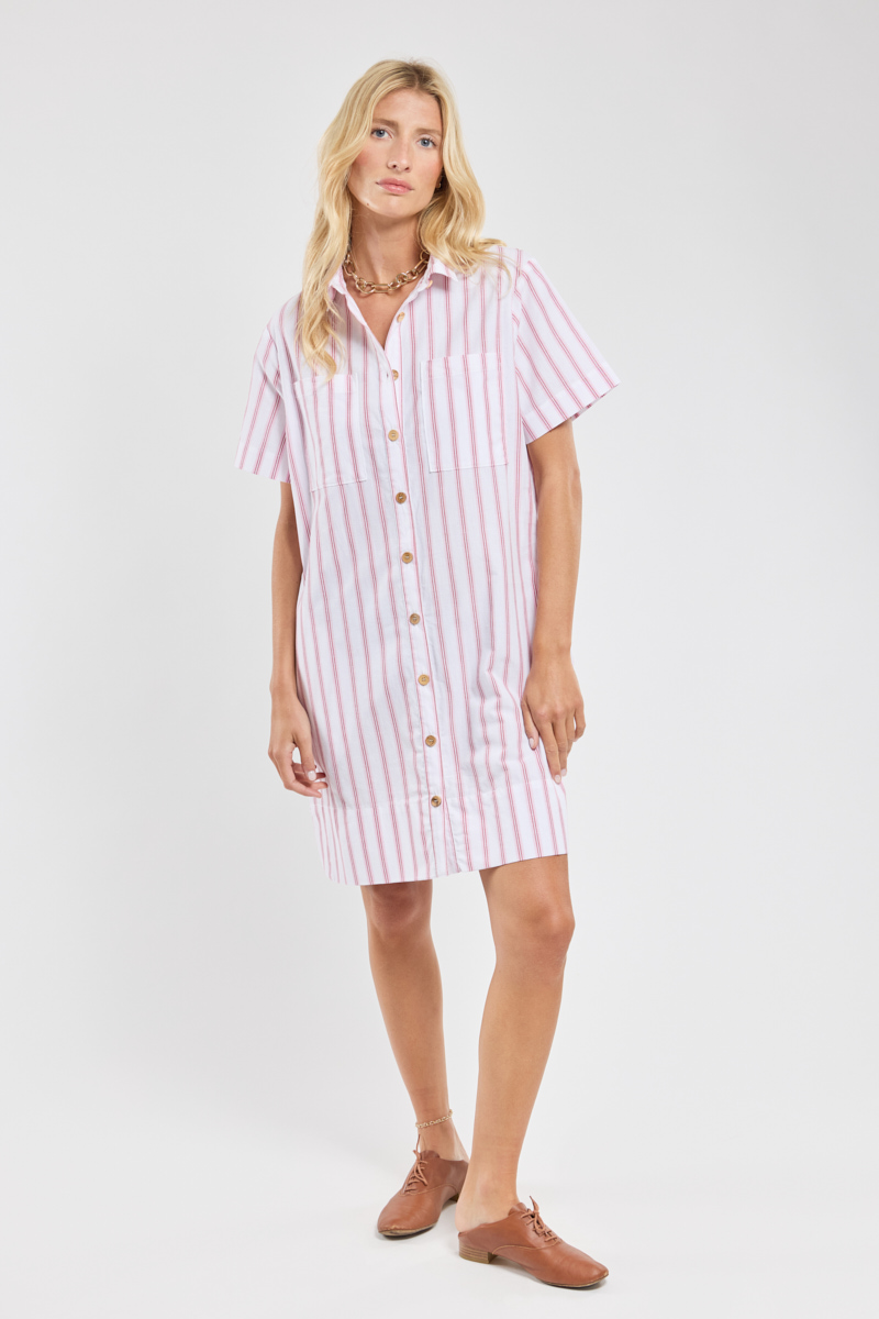 Robe chemise rayée - coton et lin