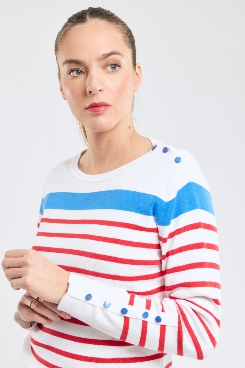 Pull marin manches boutonnées - coton