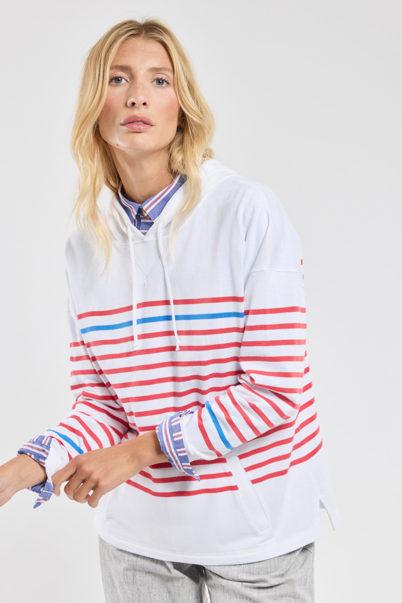 Sweat rayé à capuche - coton rustique