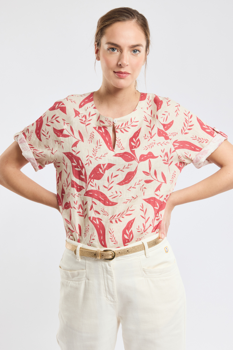 Blouse motifs végétaux - lin