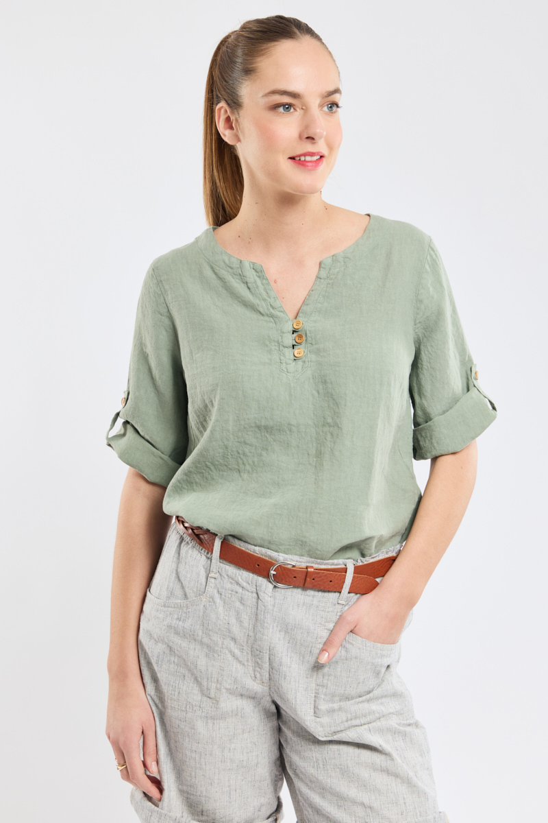 Top col boutonné - lin