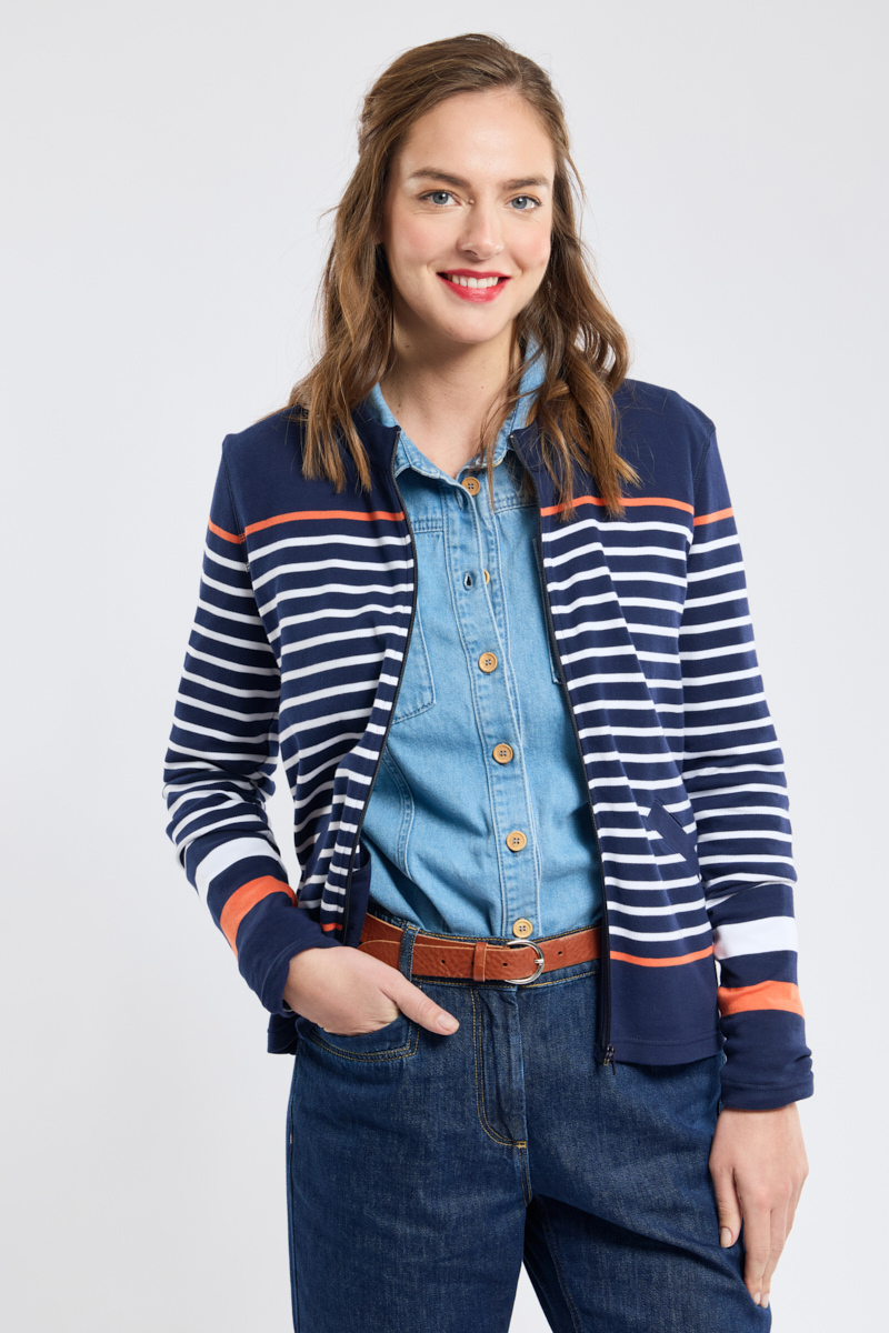 Veste rayée zippée - coton épais