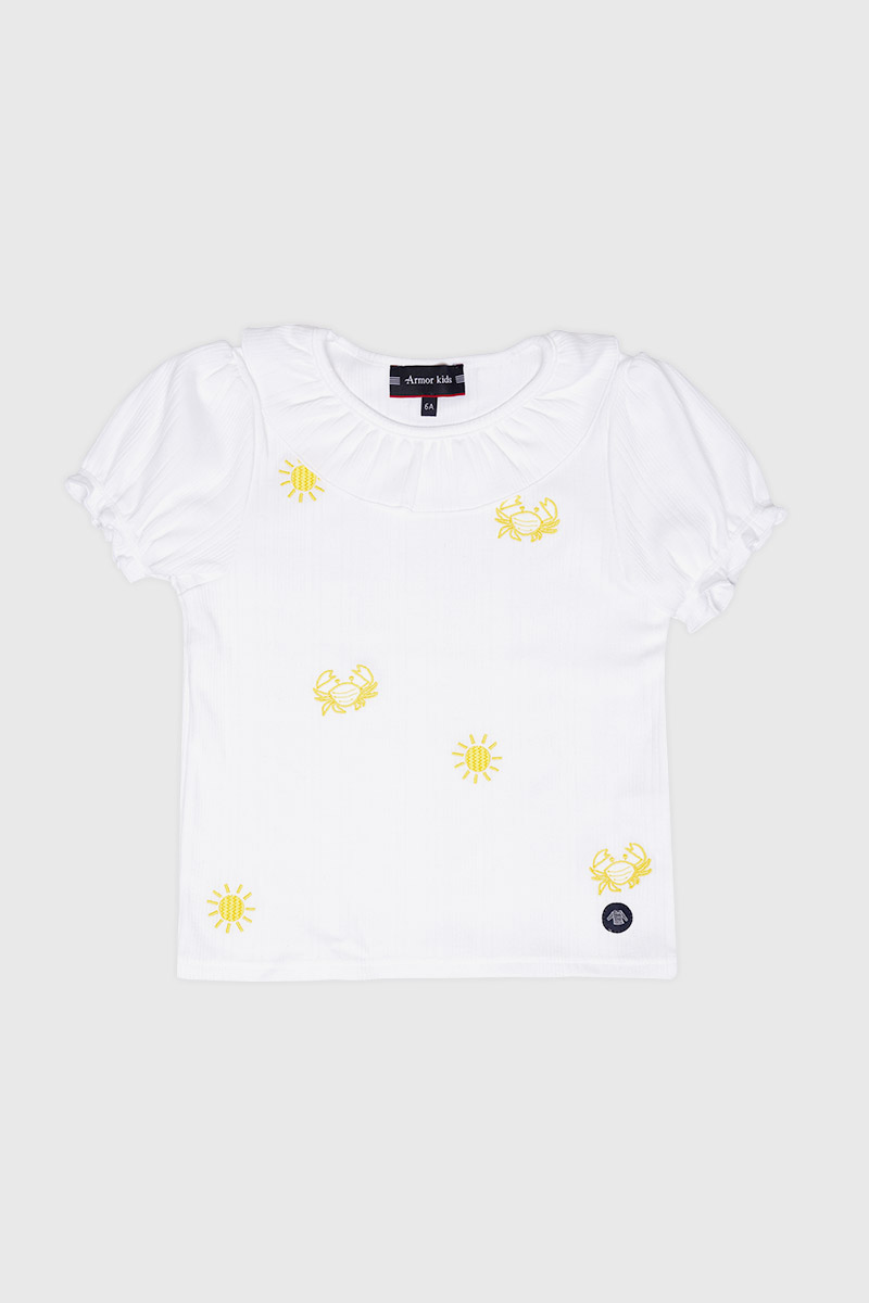 T-shirt col froncé - coton