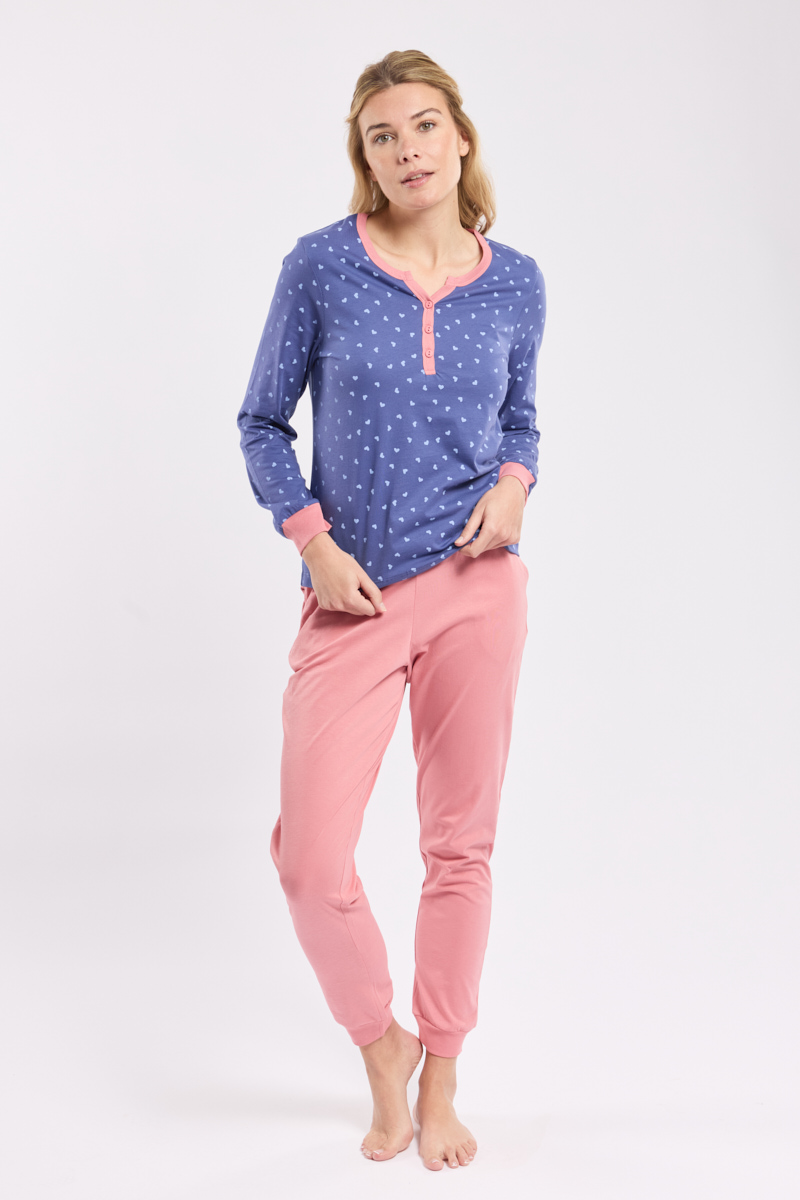 Pyjama corsaire motifs coeurs - coton léger