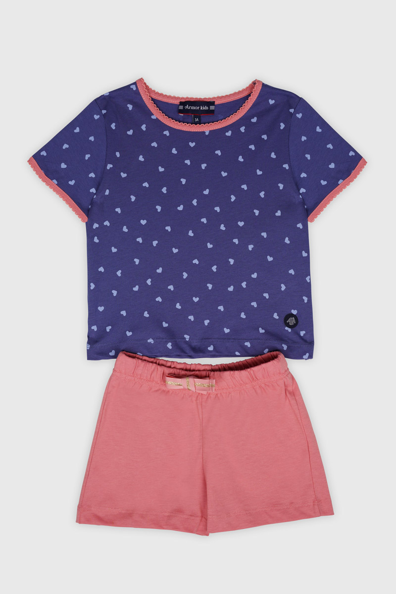 Pyjama short Kids imprimé coeurs - coton léger