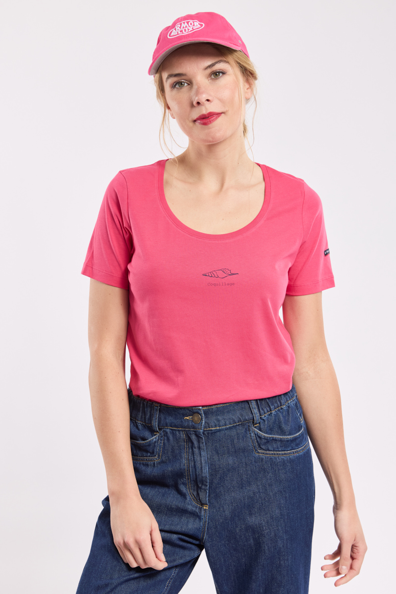 T-shirt uni coquillage - coton