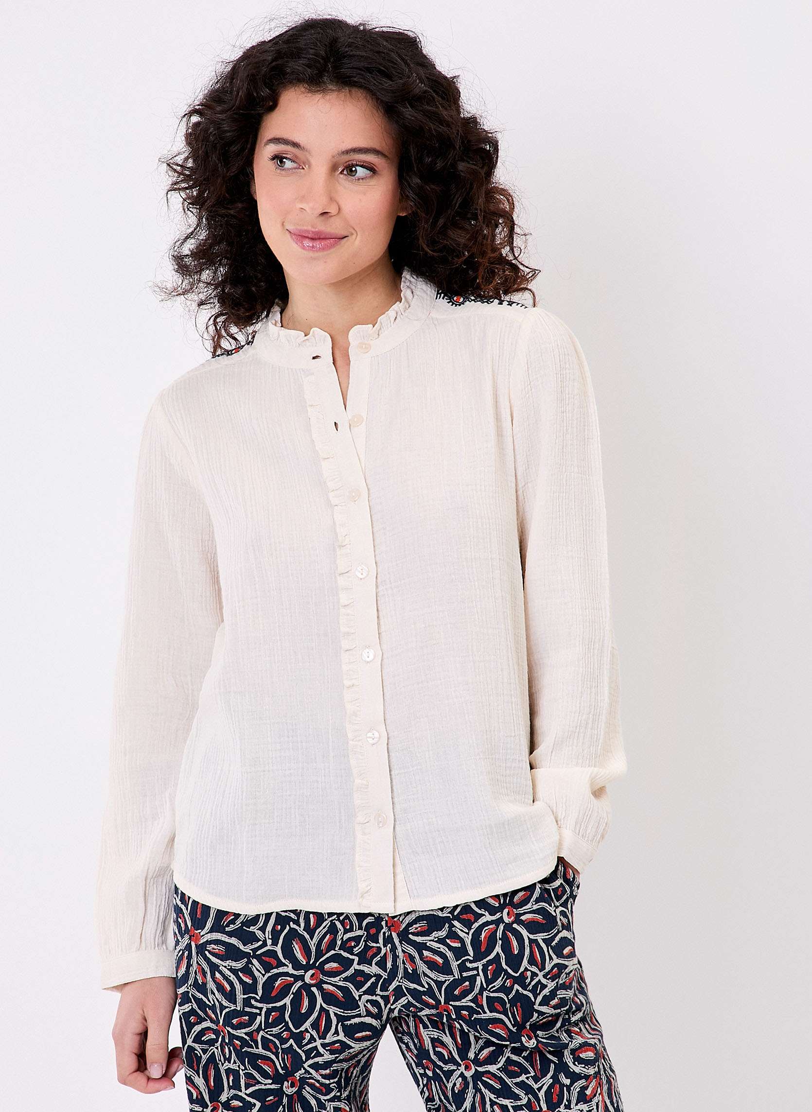 Chemise volante brode gaze de coton bio ENOLA