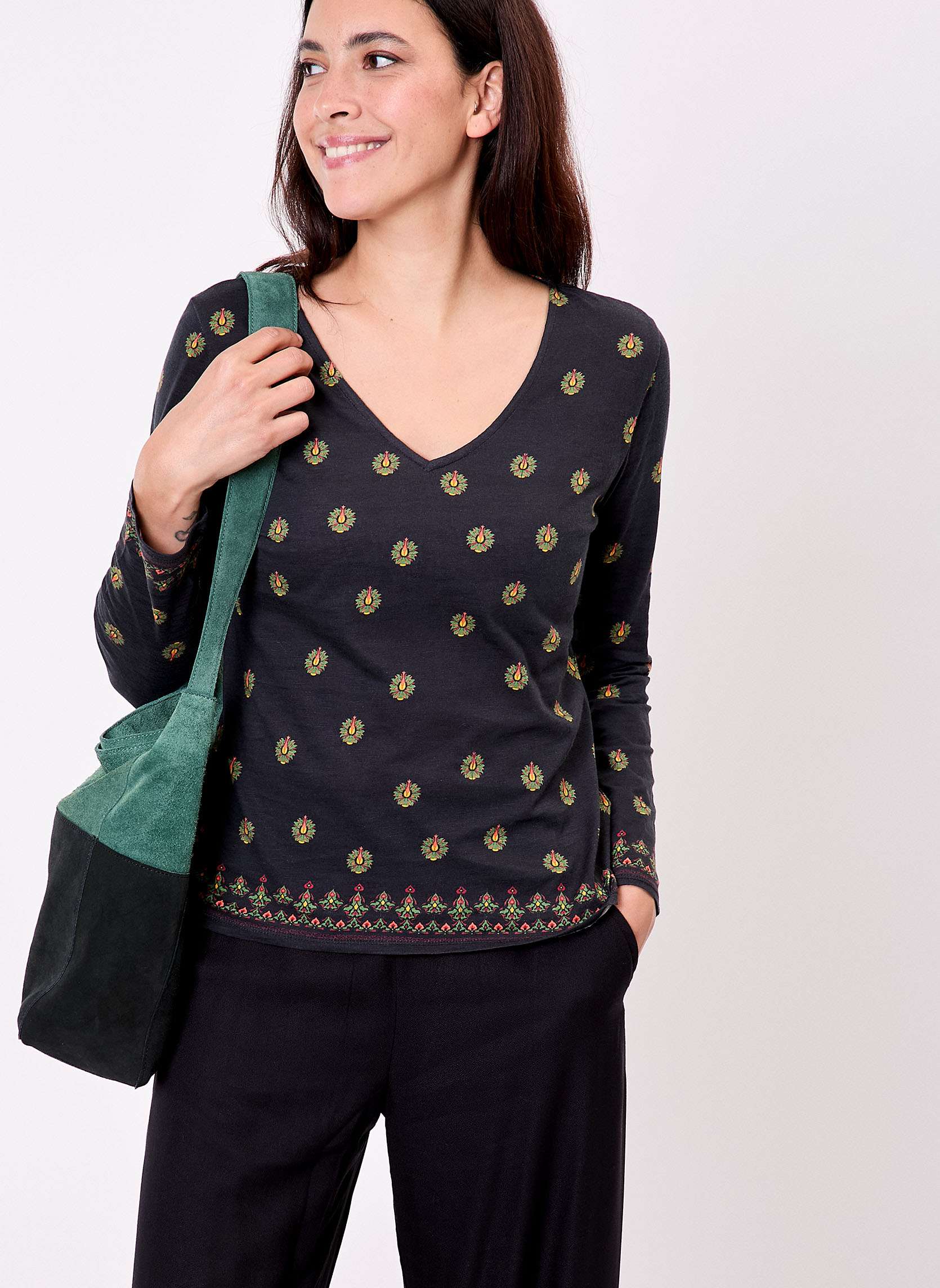T-shirt col V imprim coton bio VANPUR