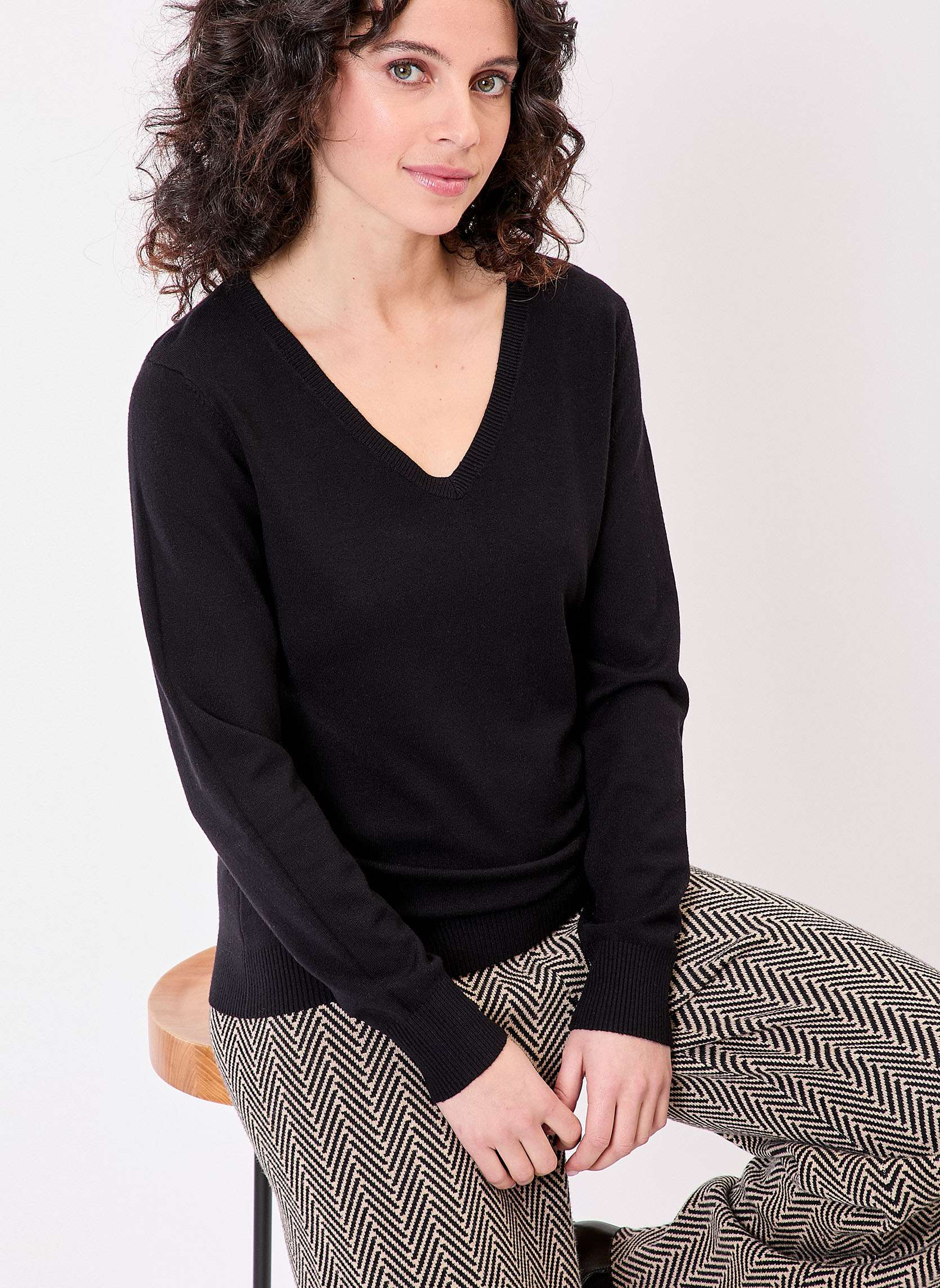 Pull maille col V femme HAYA