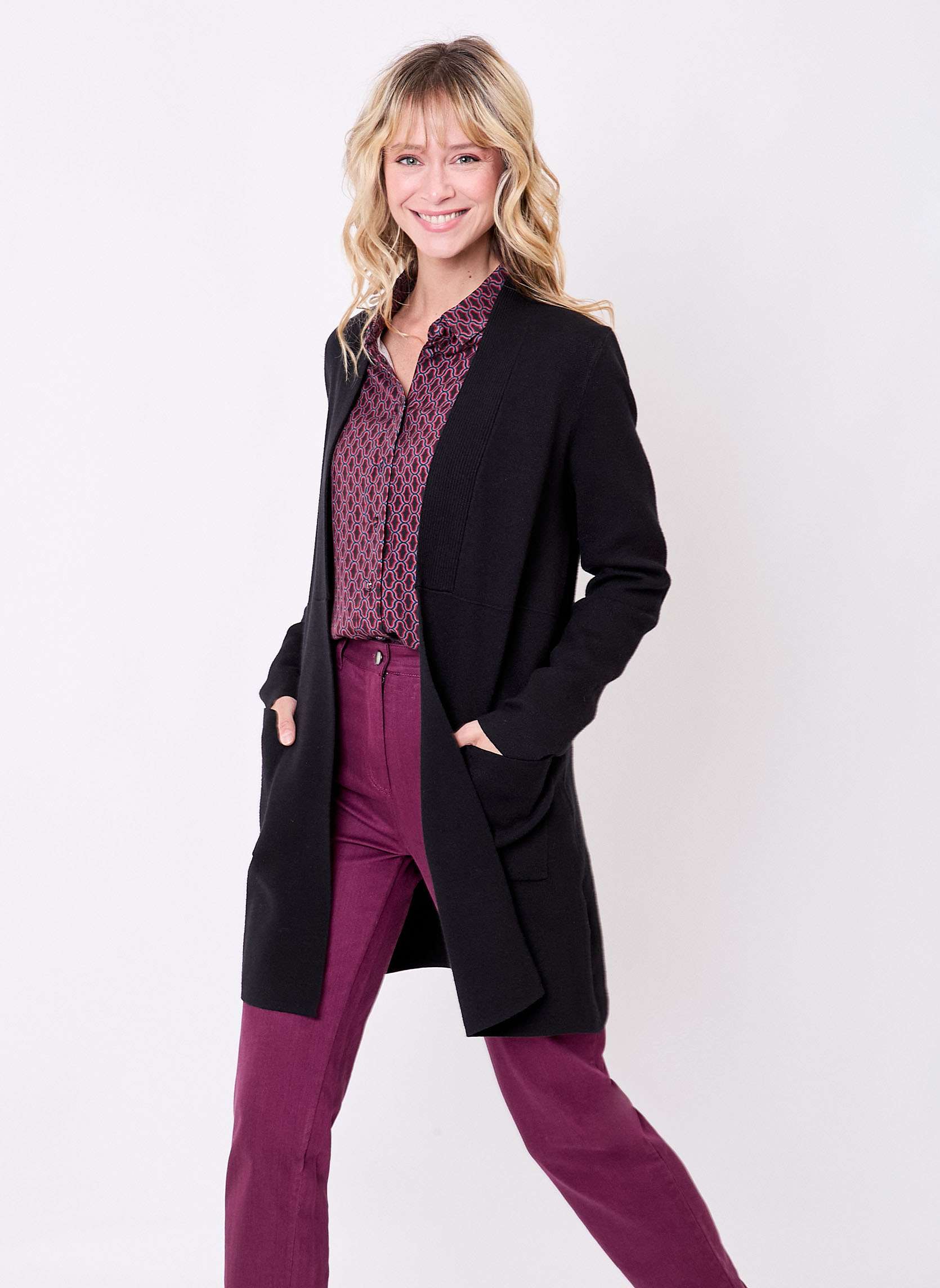 Gilet uni long en maille SACHEON
