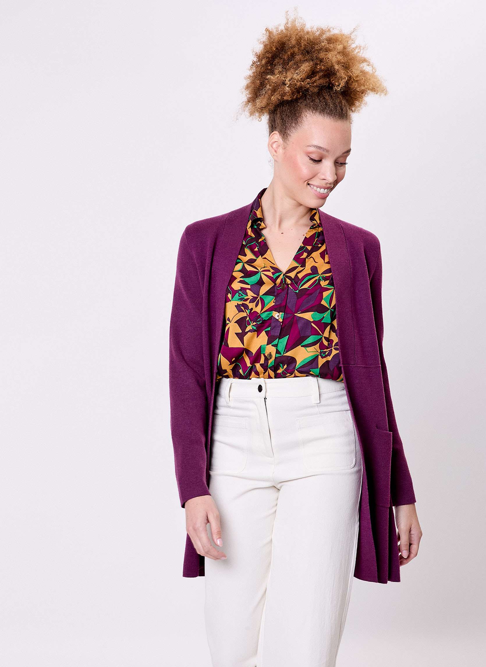 Gilet uni long en maille SACHEON