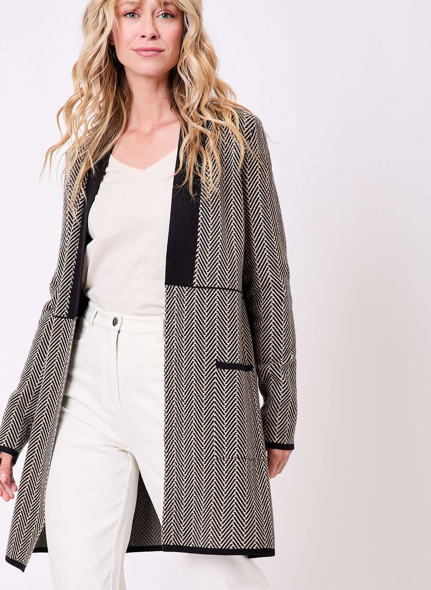 Gilet uni long en maille SACHEON