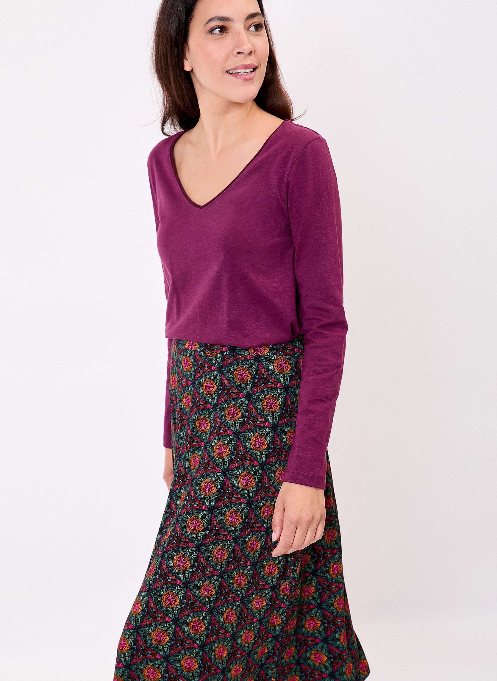 T-shirt uni coton bio col v JAIPURA
