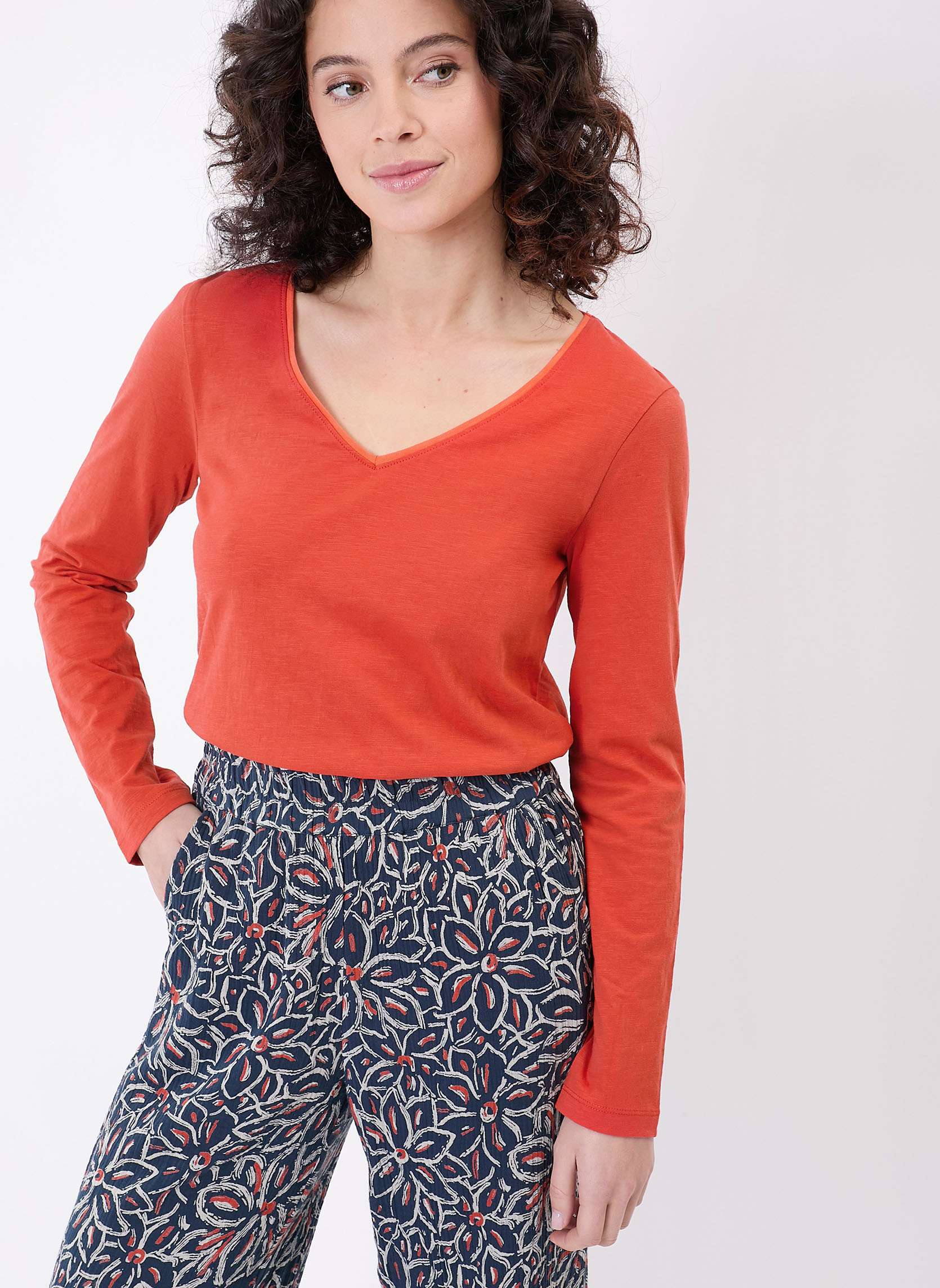 T-shirt uni coton bio col v JAIPURA