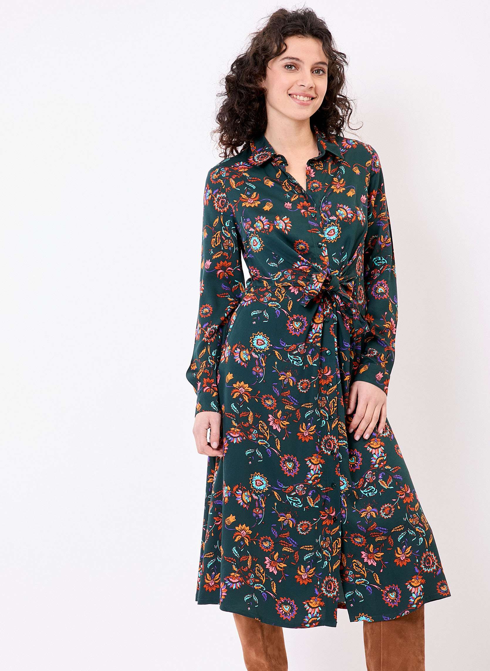 Robe chemise midi fluide  nouer TESSY