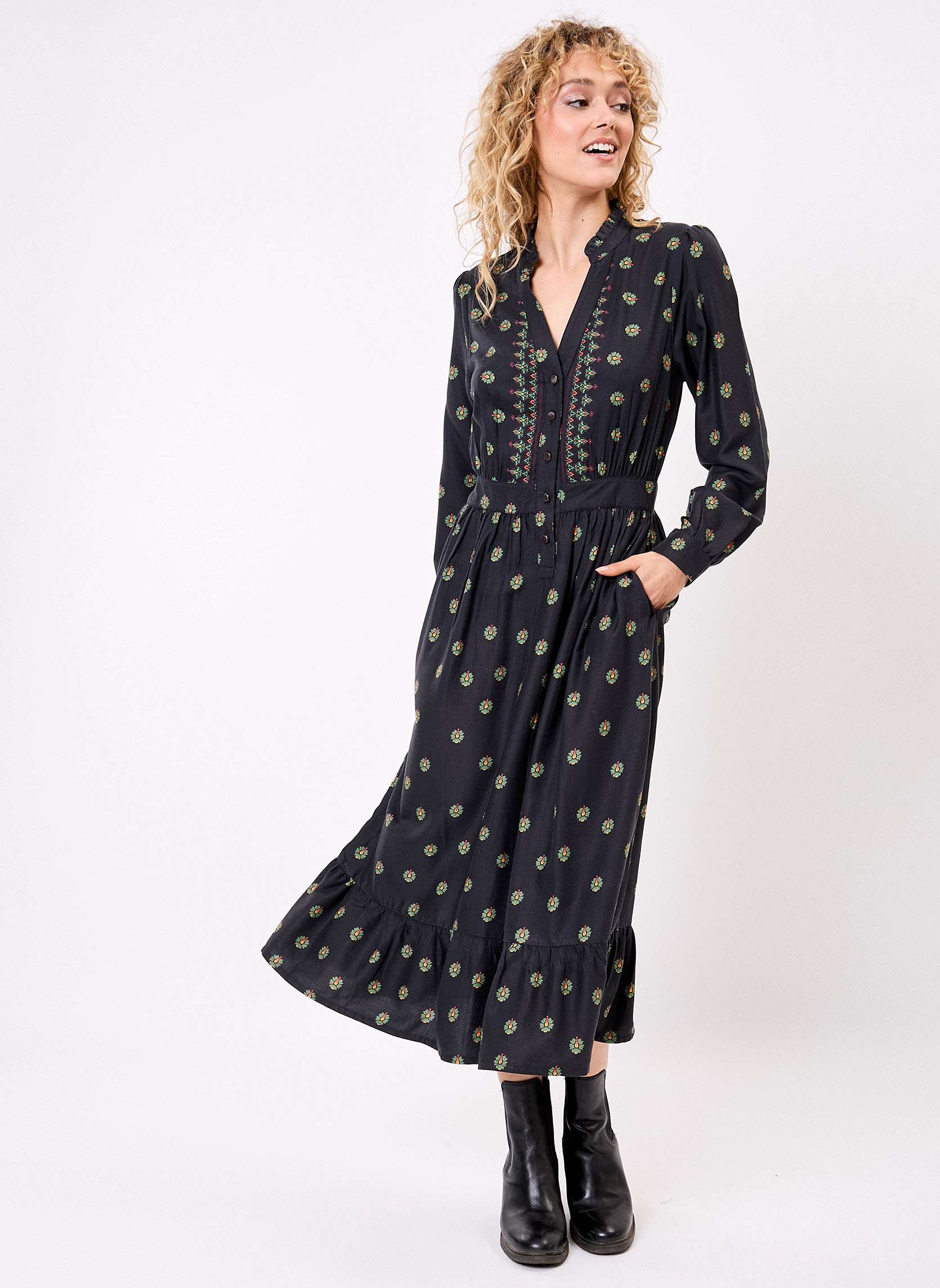 Robe midi fluide volants URIKA