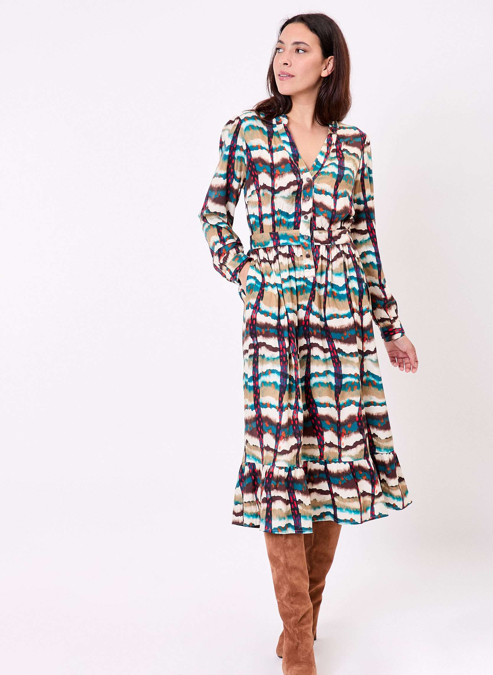 Robe midi fluide volants URIKA