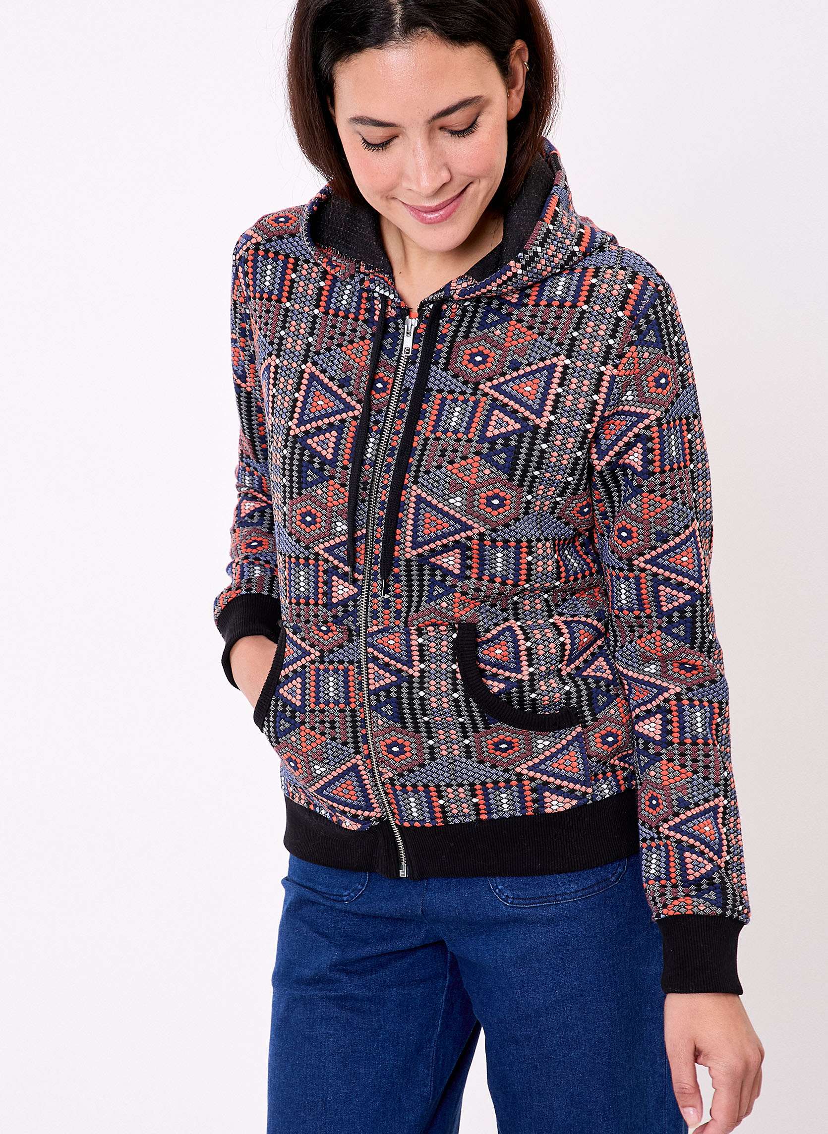 Sweat zipp maille jacquard YUMI