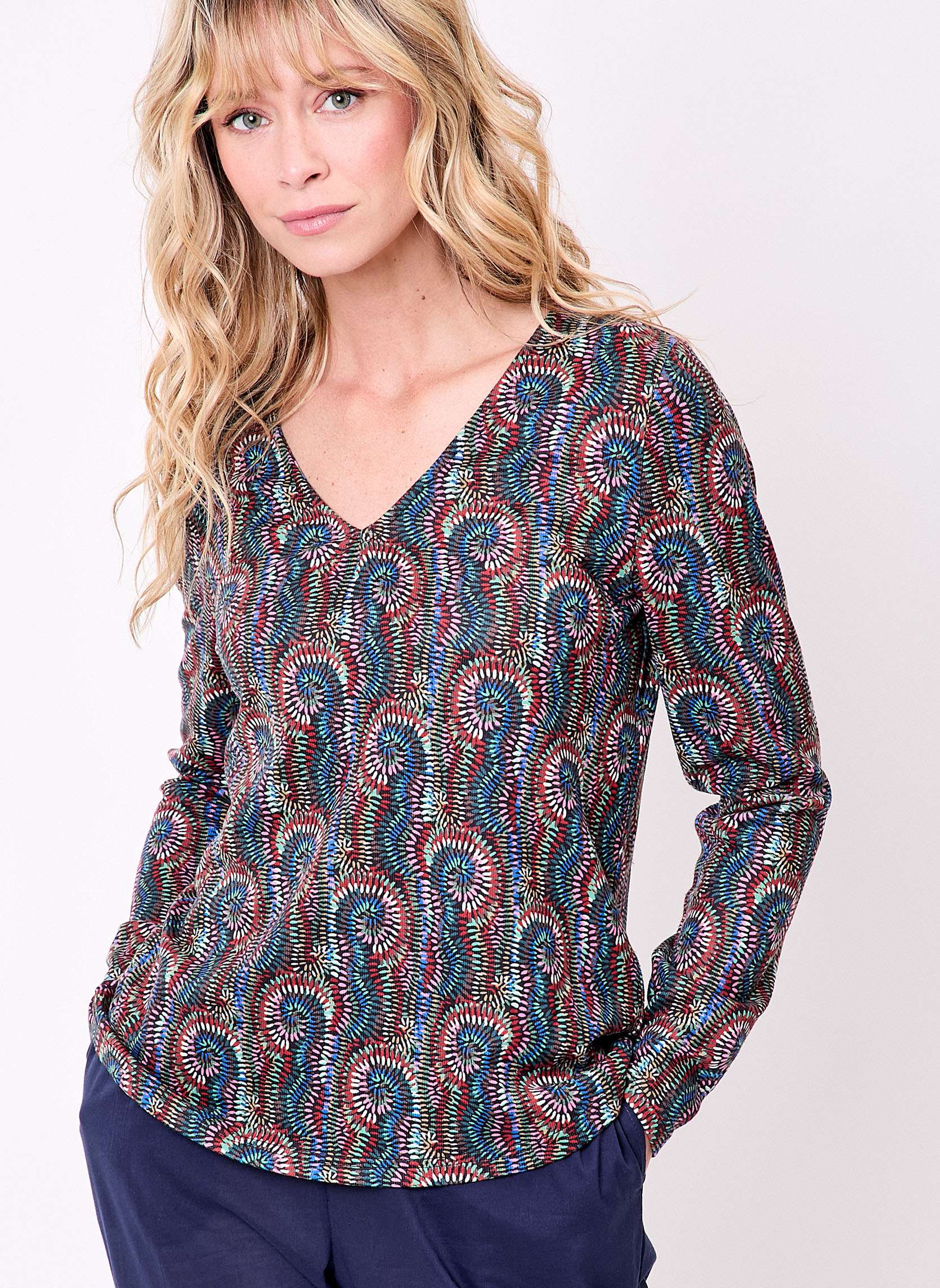 T-shirt fluide col V maille PLUME