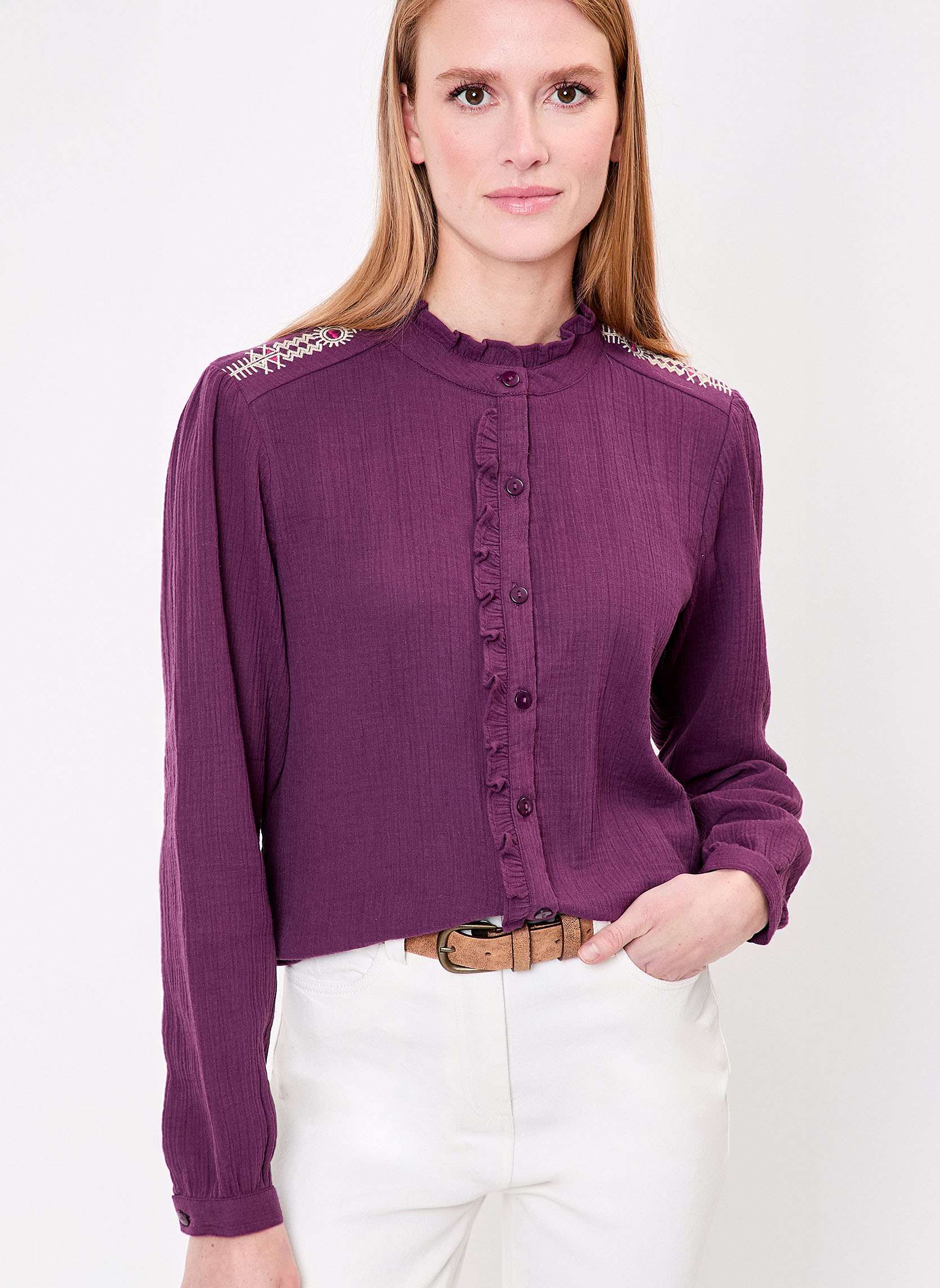 Chemise volante brode gaze de coton bio ENOLA