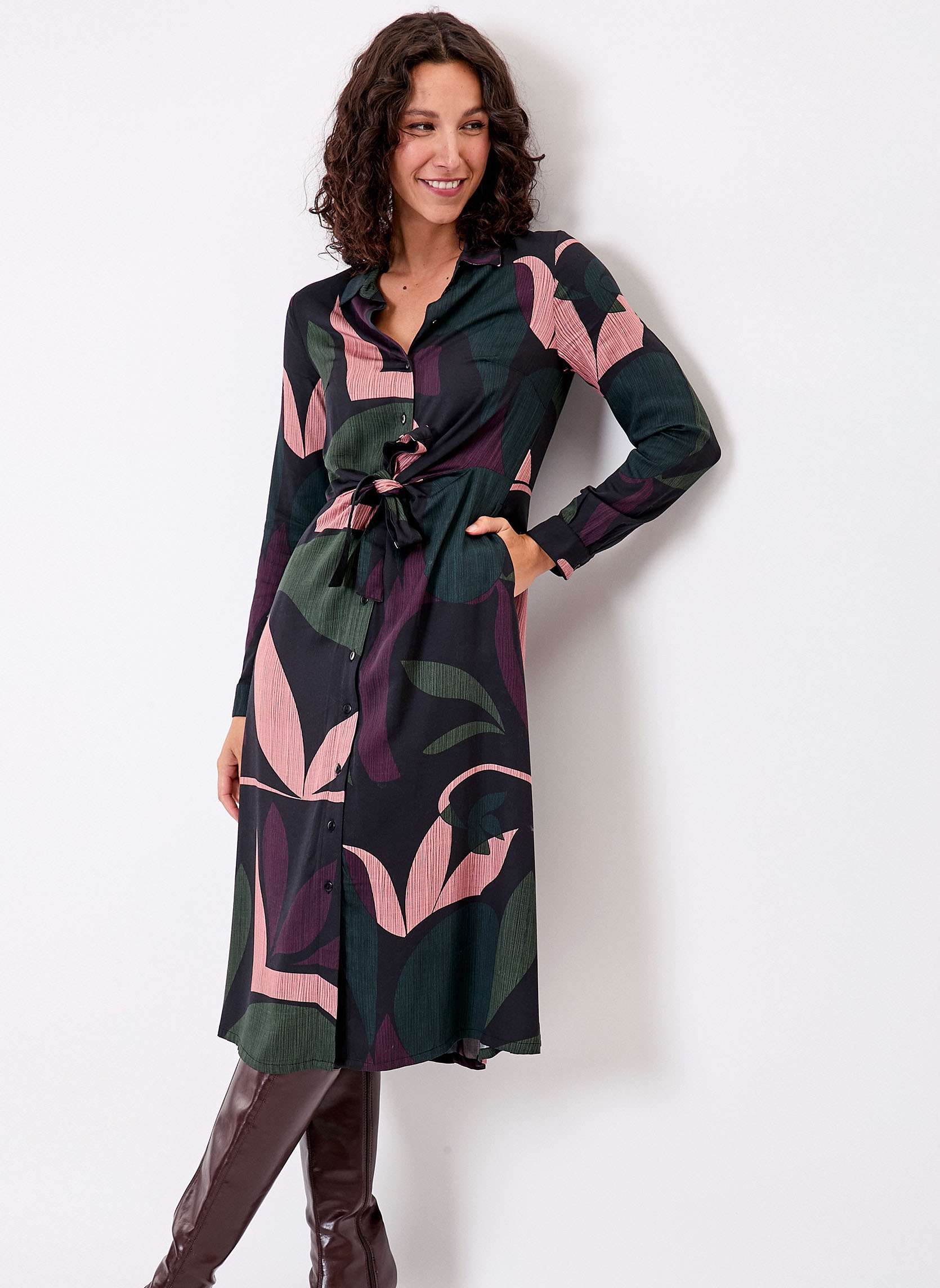 Robe chemise midi fluide  nouer TESSY