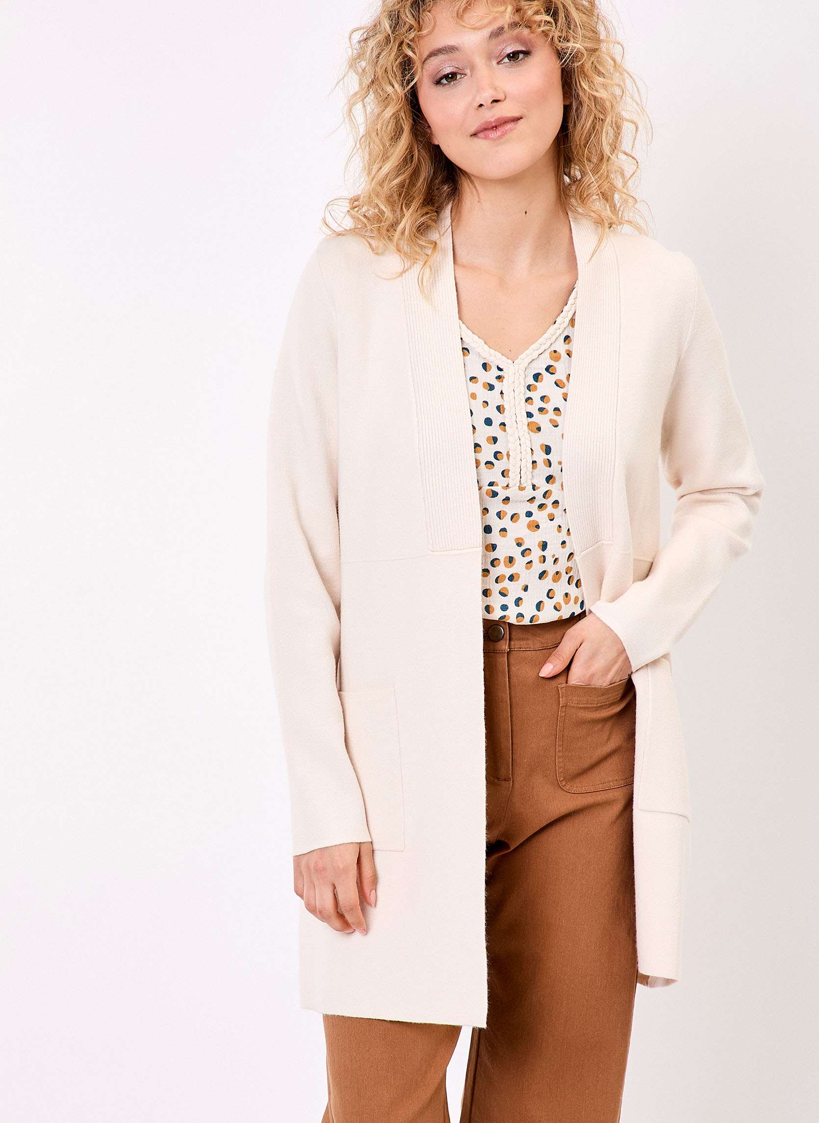 Gilet uni long en maille SACHEON