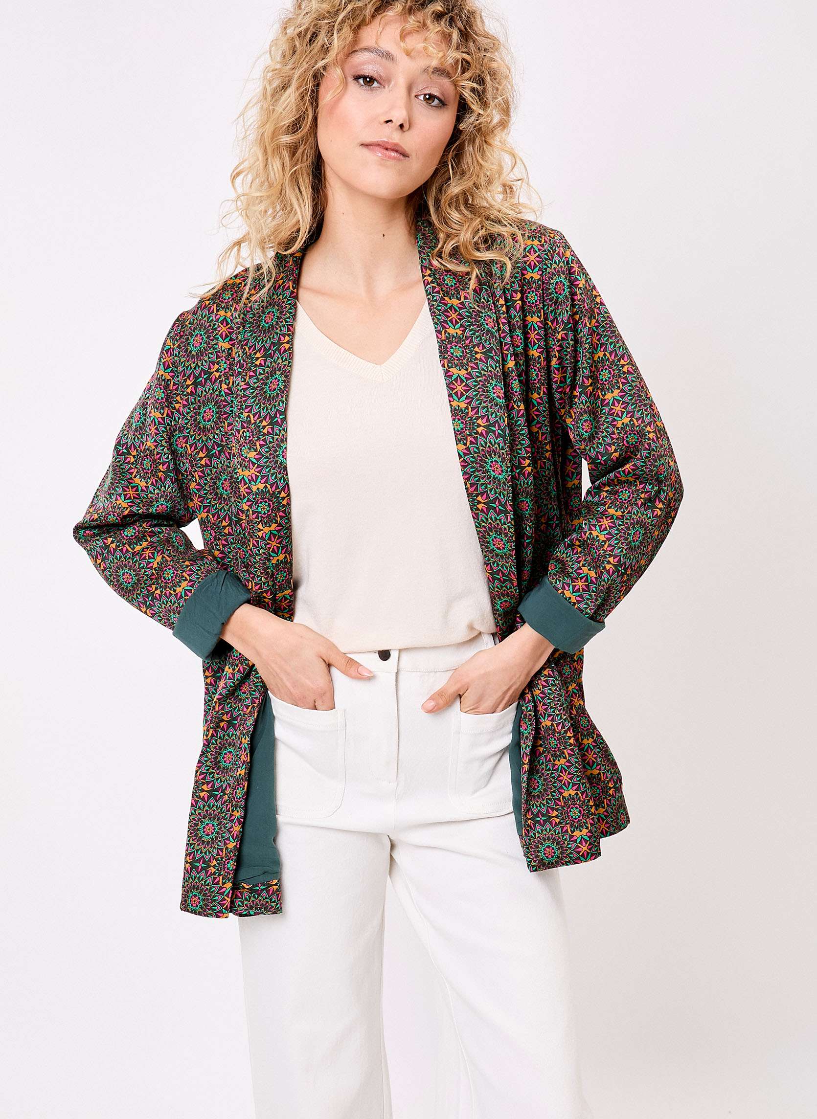 Veste kimono fluide satine SCARLET