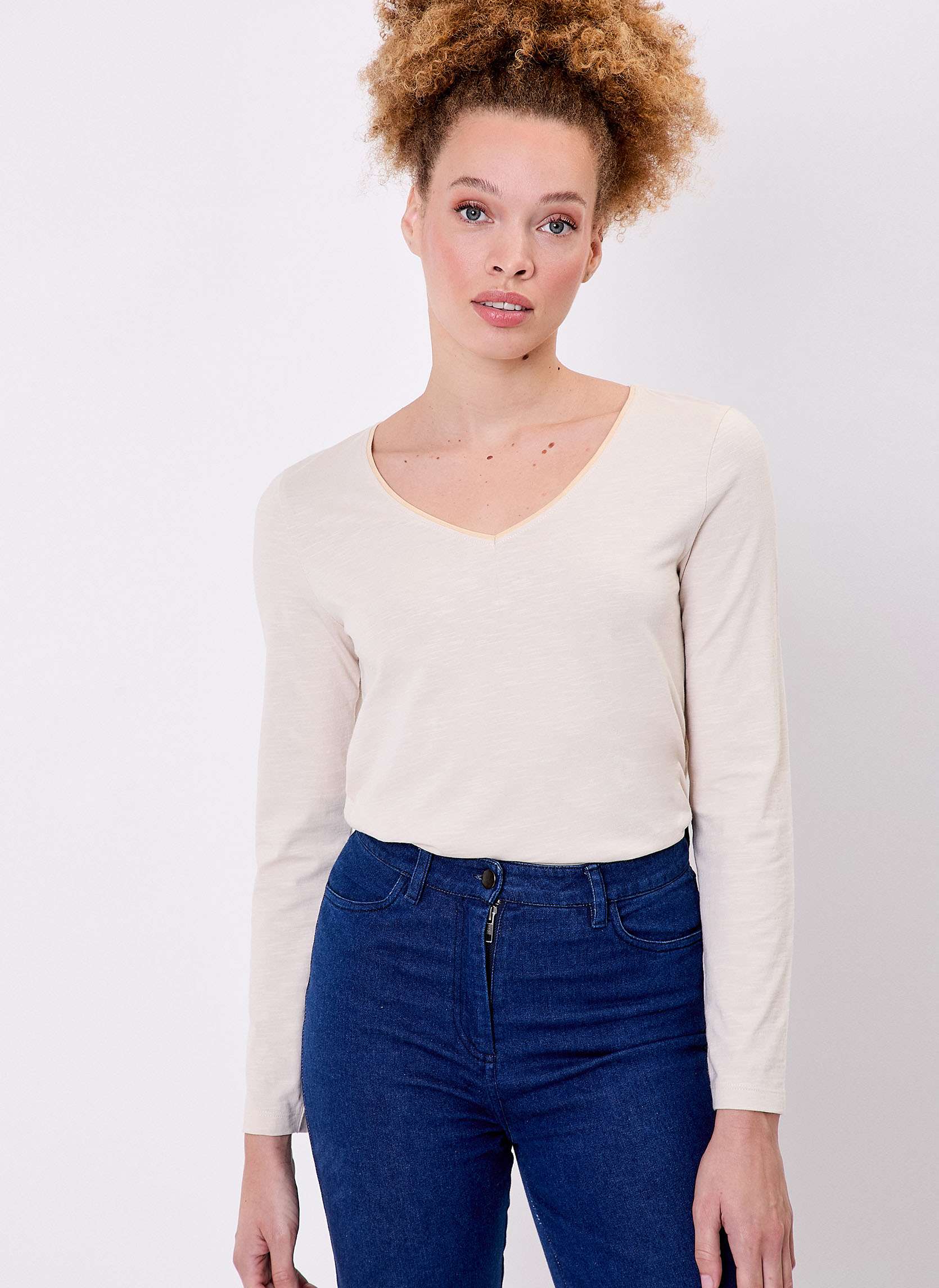 T-shirt uni coton bio col v JAIPURA