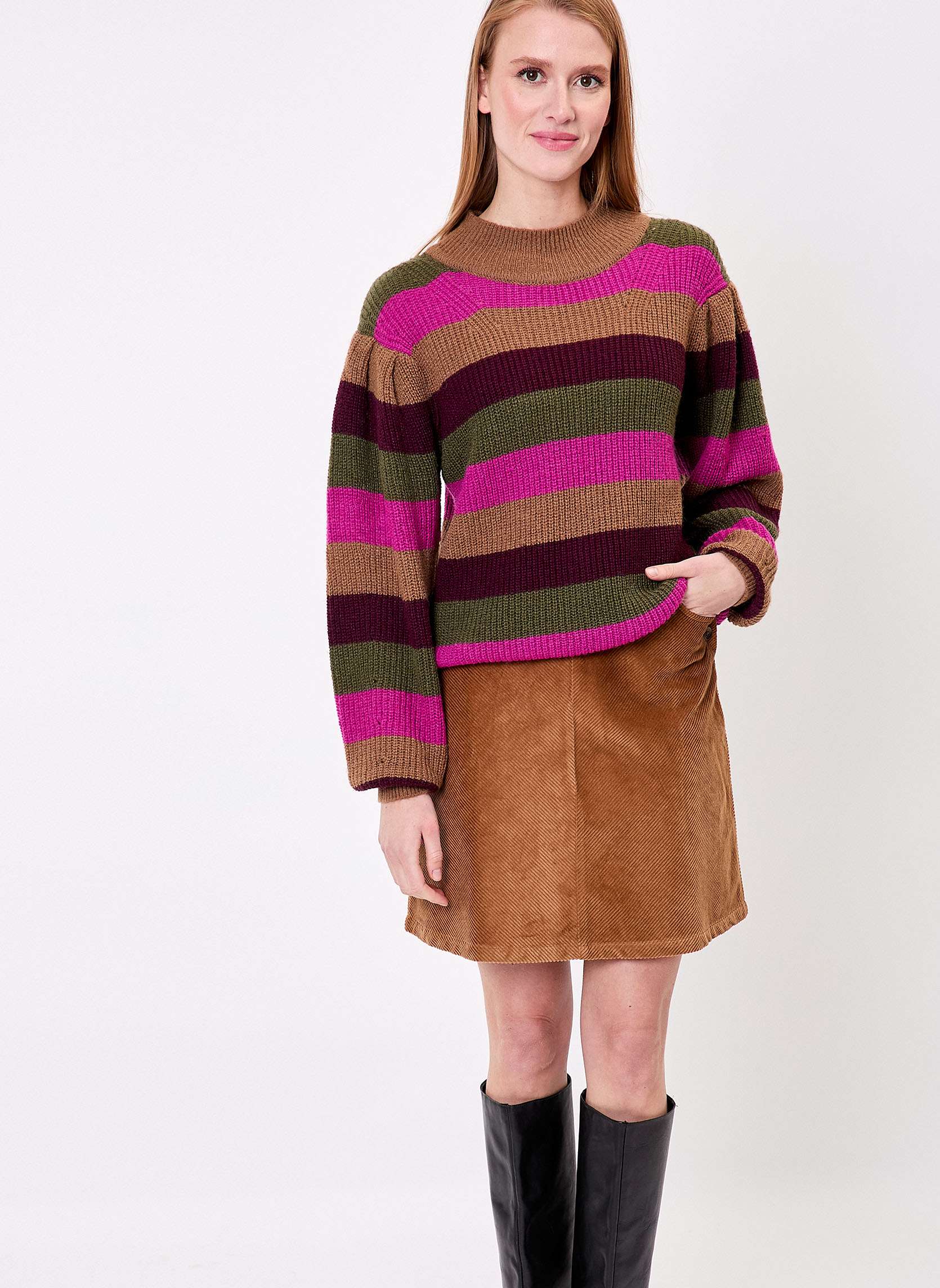 Pull col chemine en maille  rayures MORIS