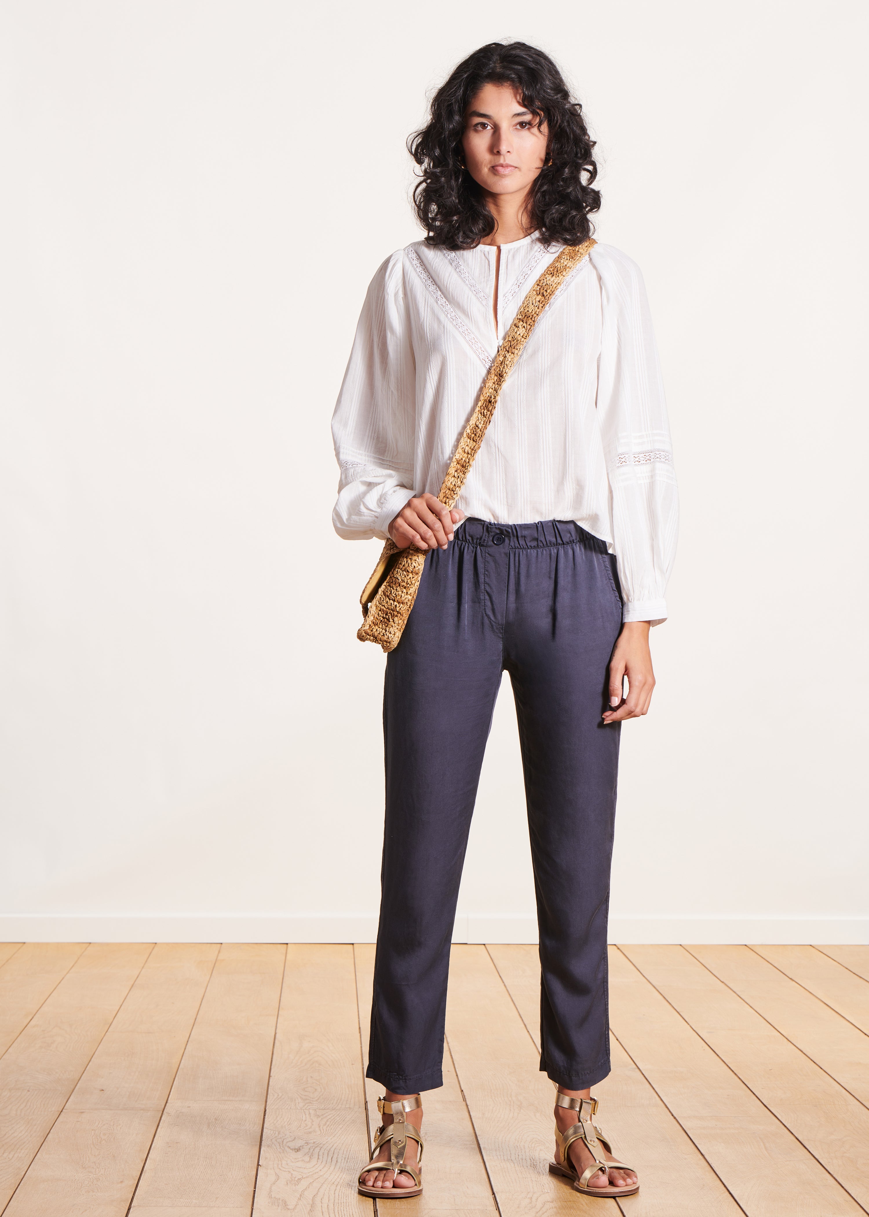 Pantalon fluide bleu en lyocell