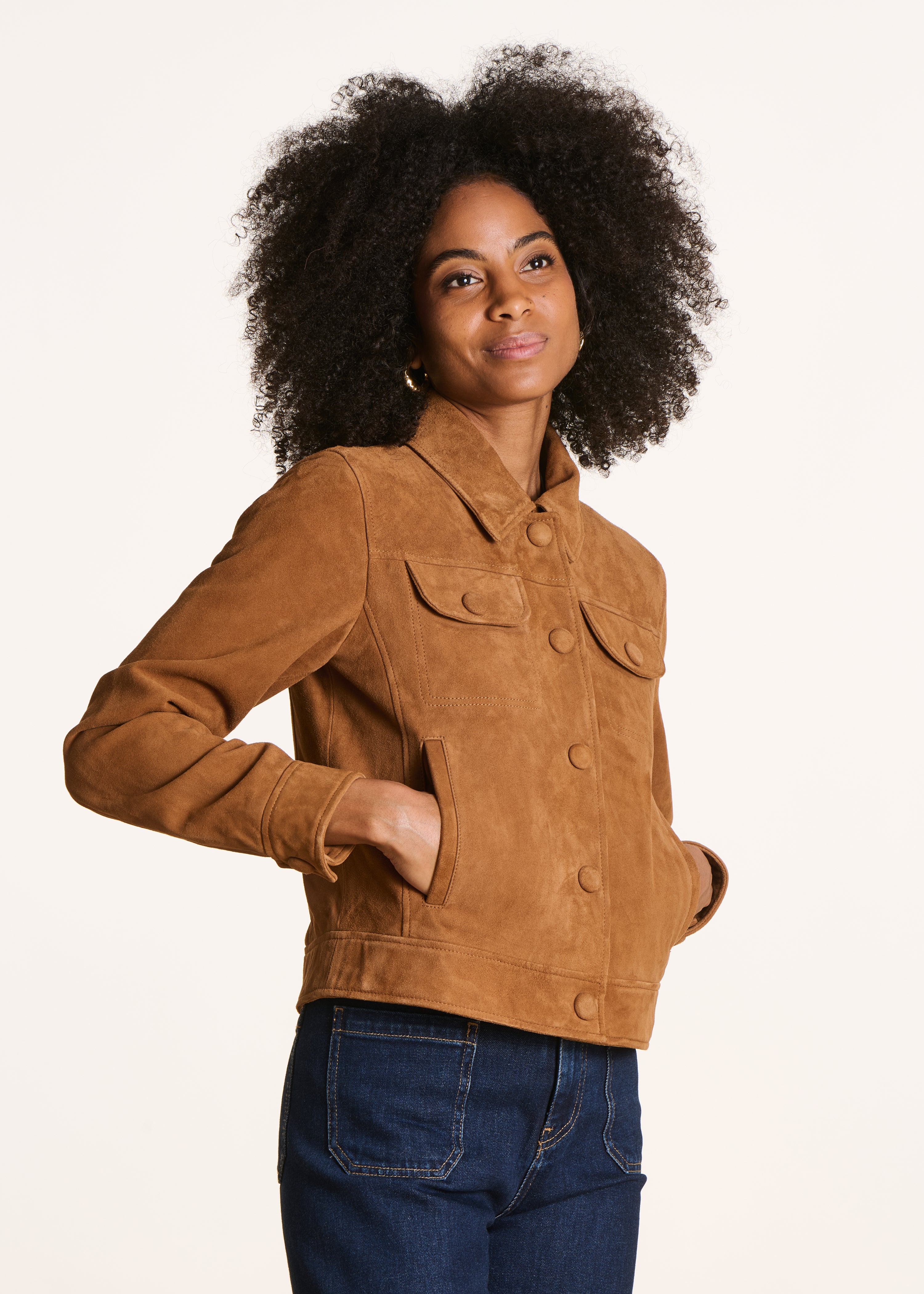 Blouson camel court en daim