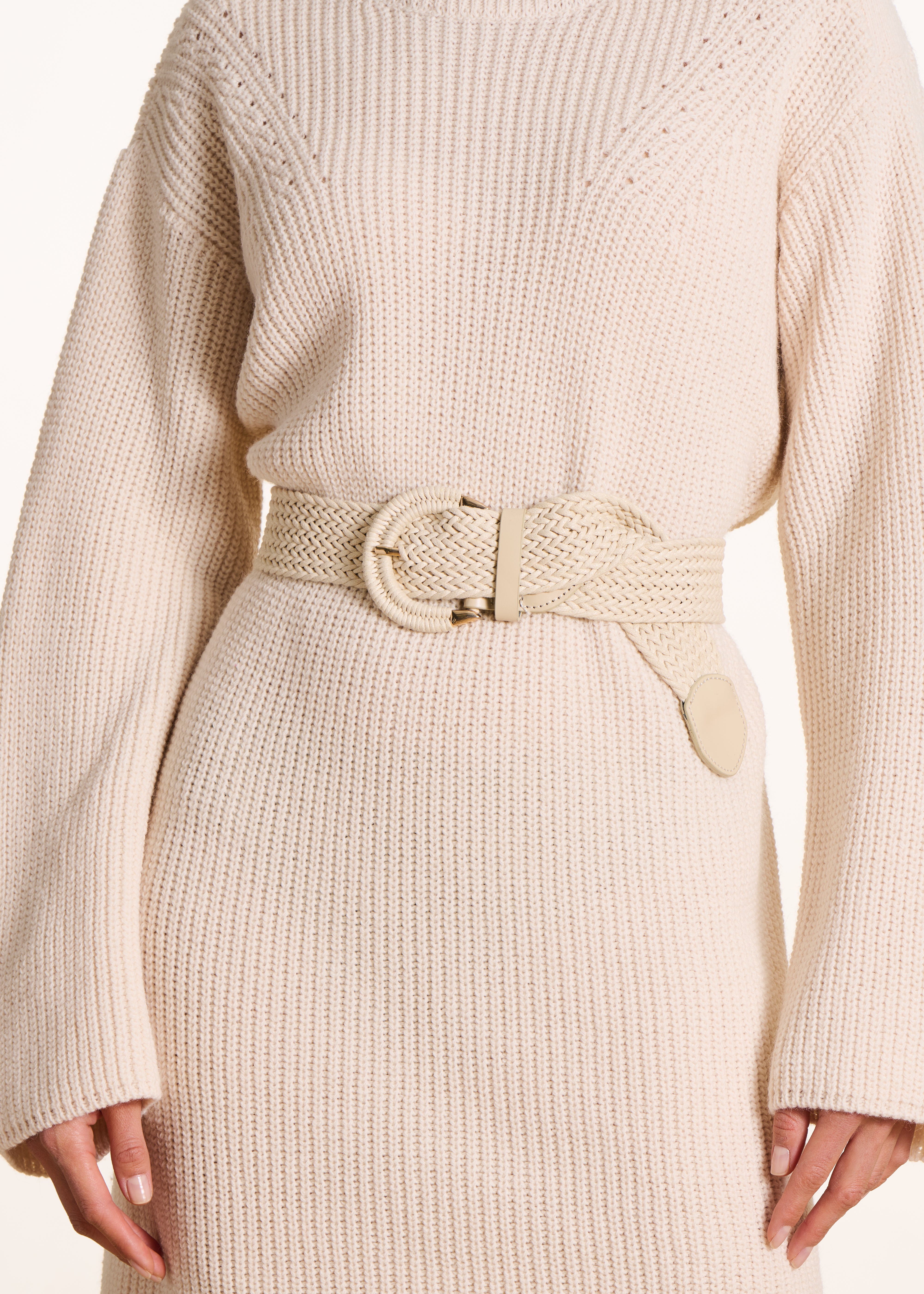 Ceinture large tressée écrue