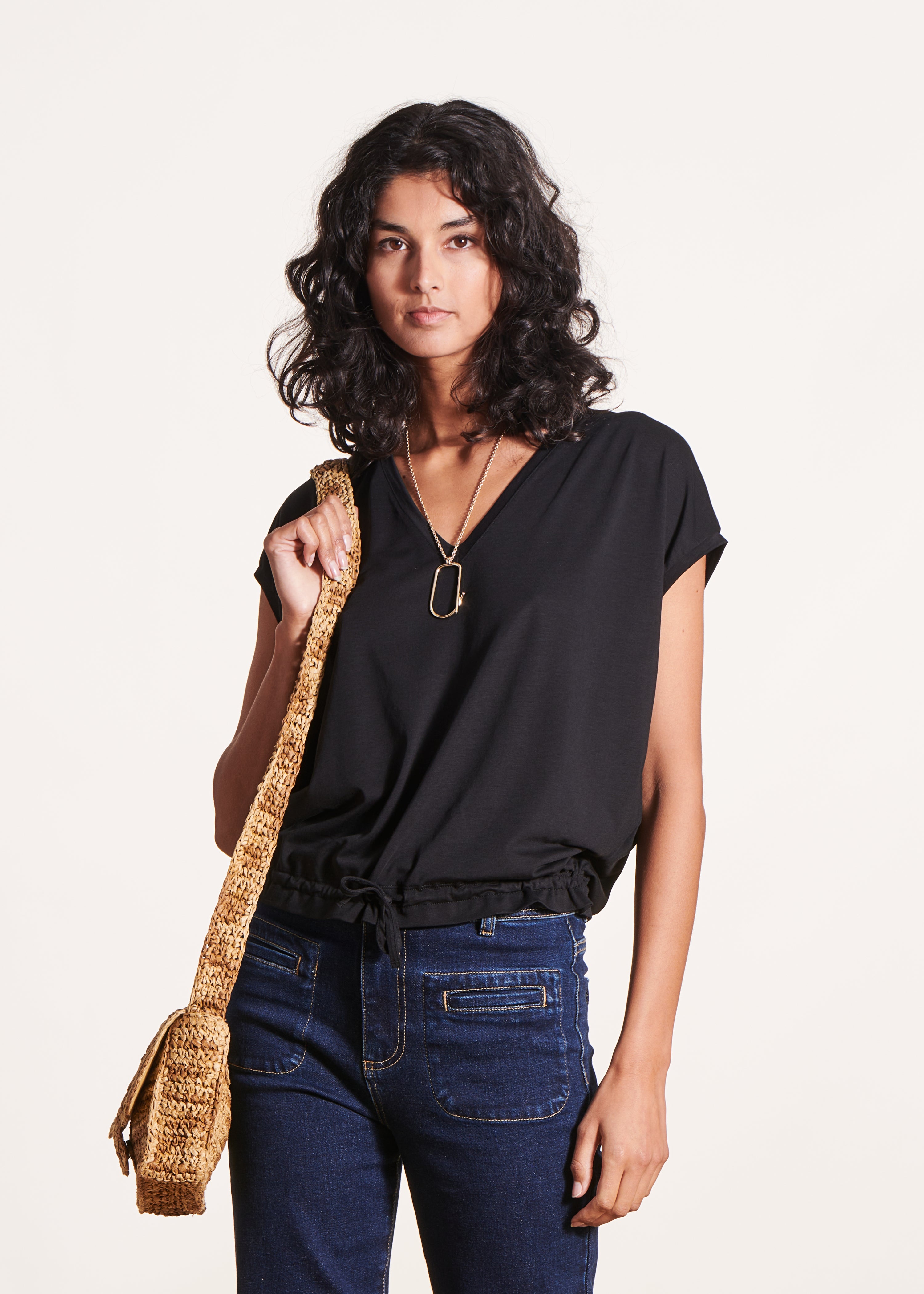 T-shirt blousant en lyocell manches courtes