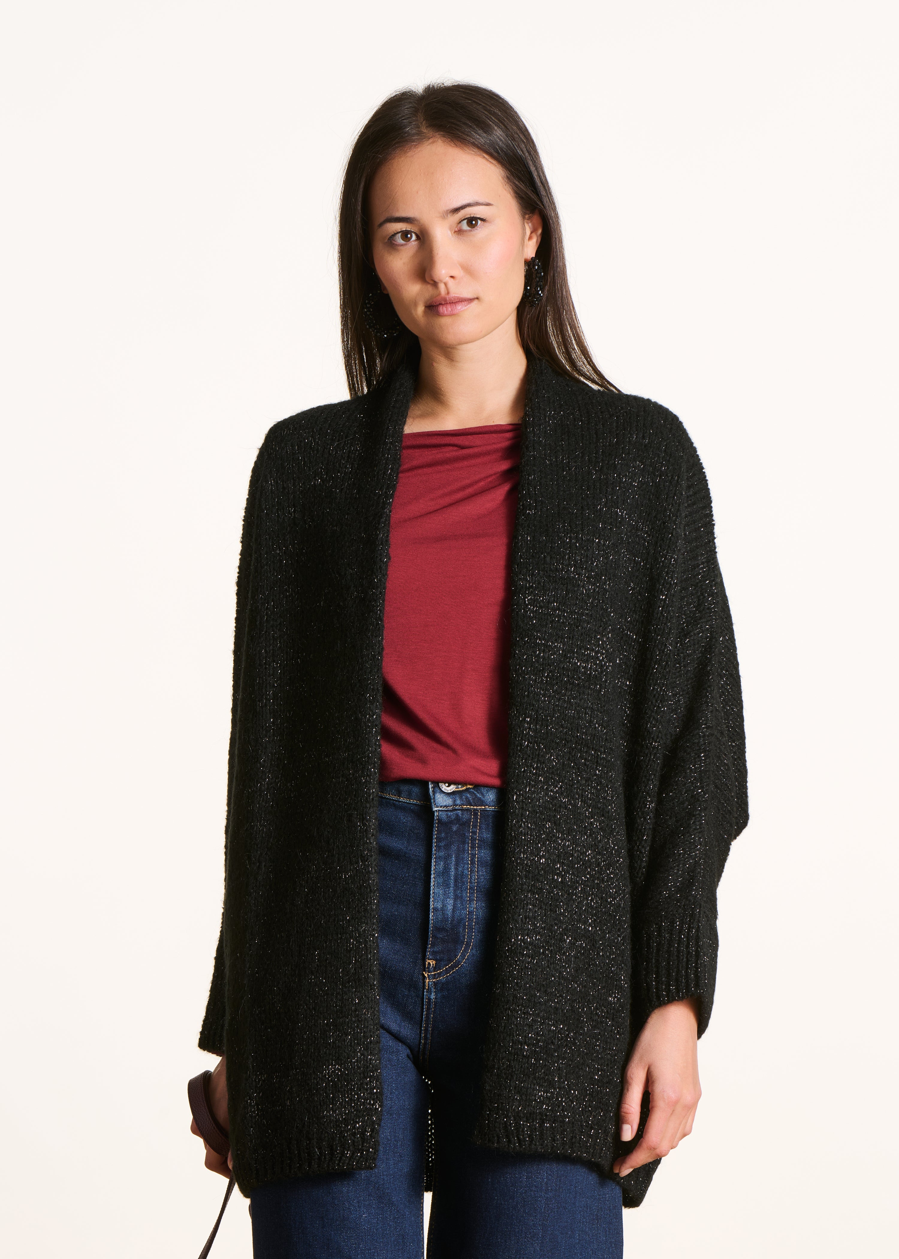 Gilet mi-long oversize en maille irisée