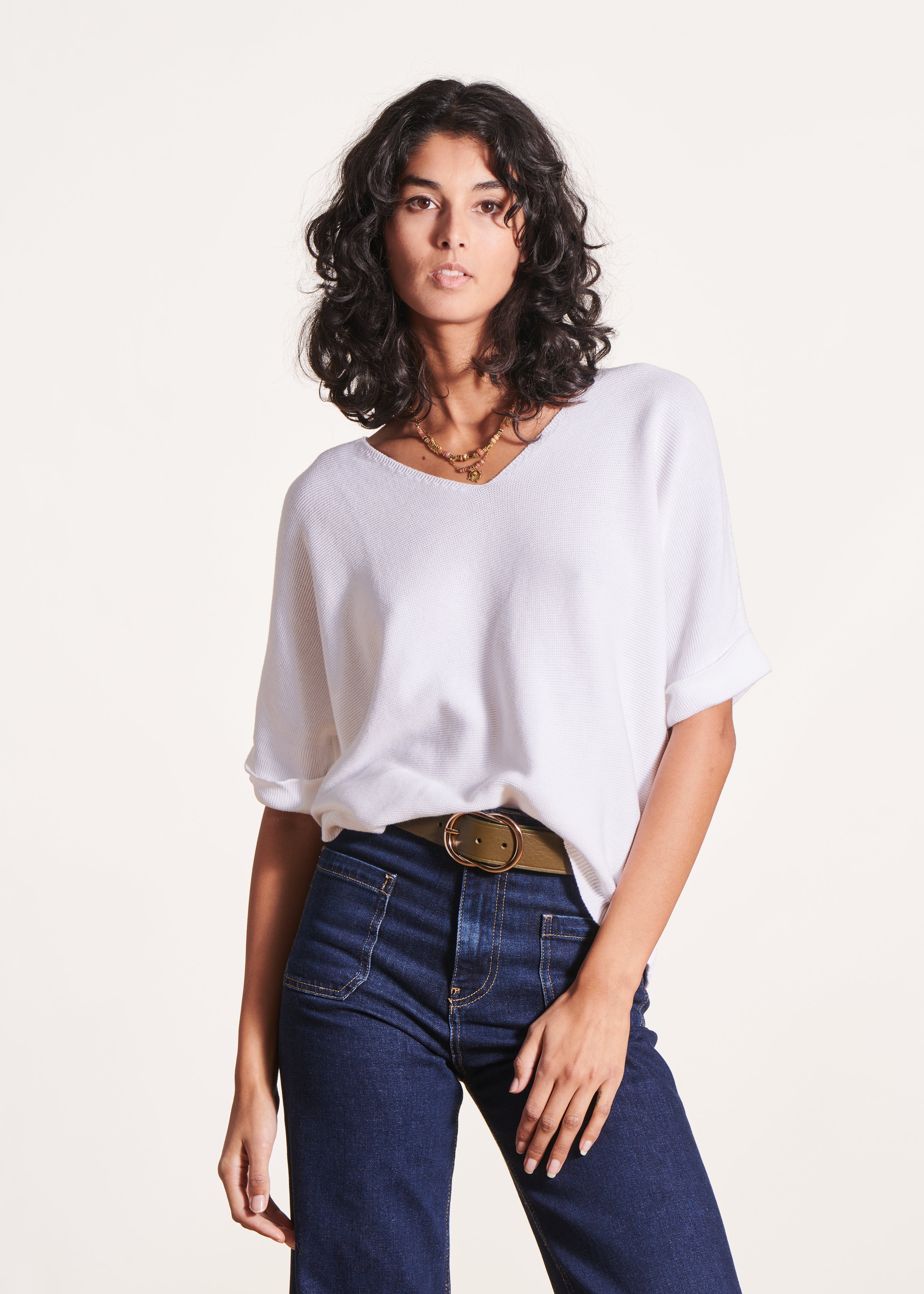 Pull manches courtes col V