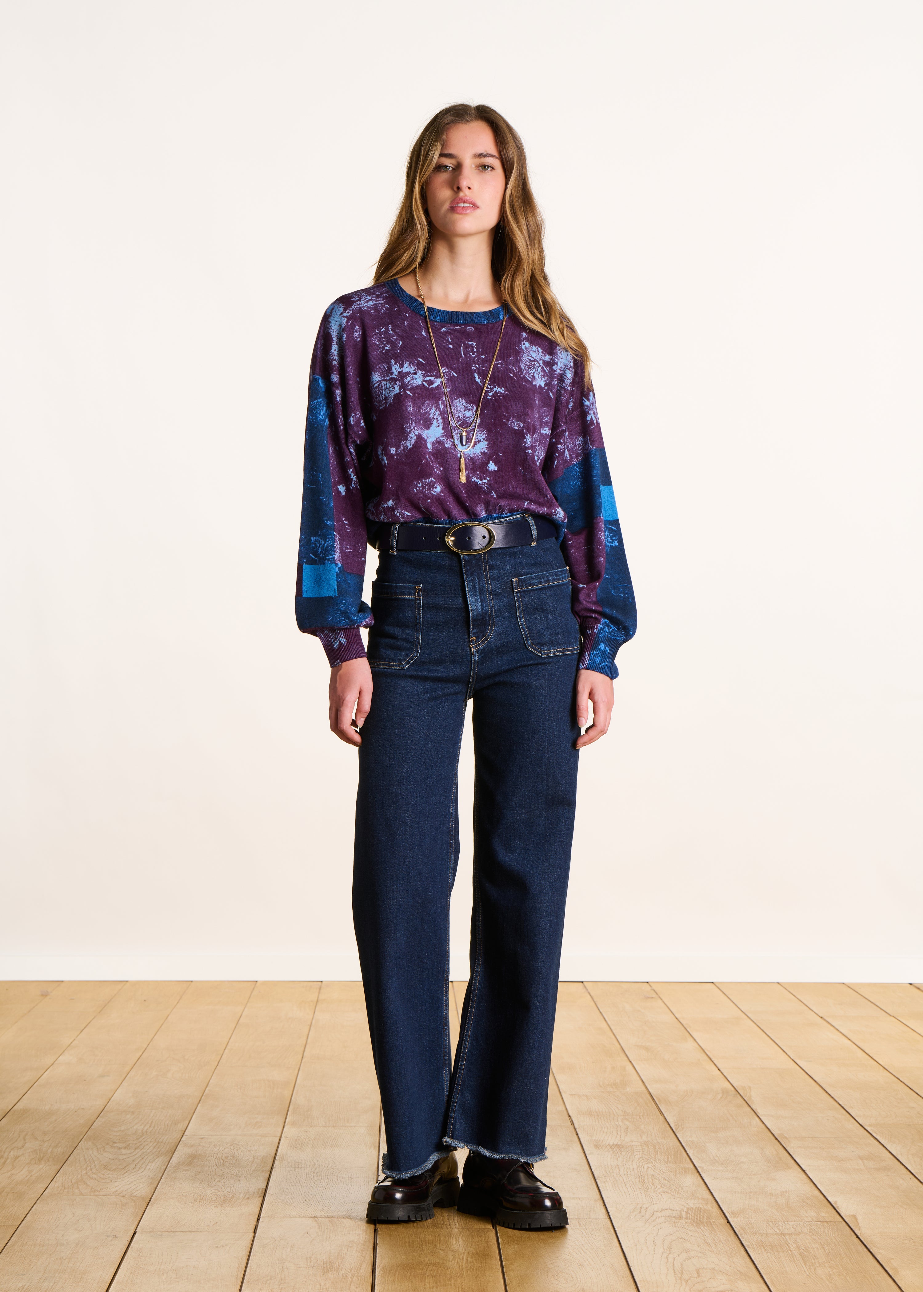 Jean flare taille haute en coton biologique