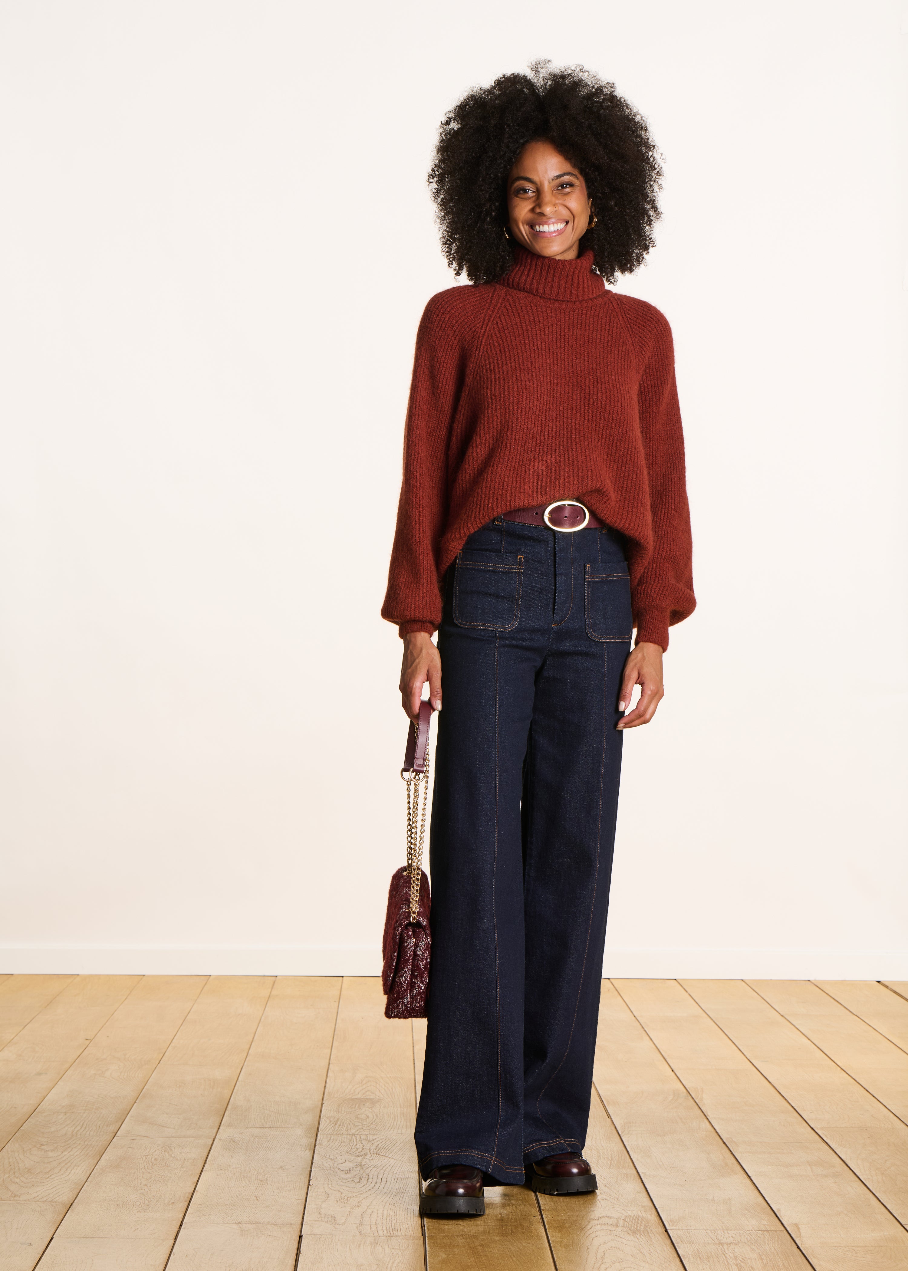 Jean large brut taille haute en coton biologique