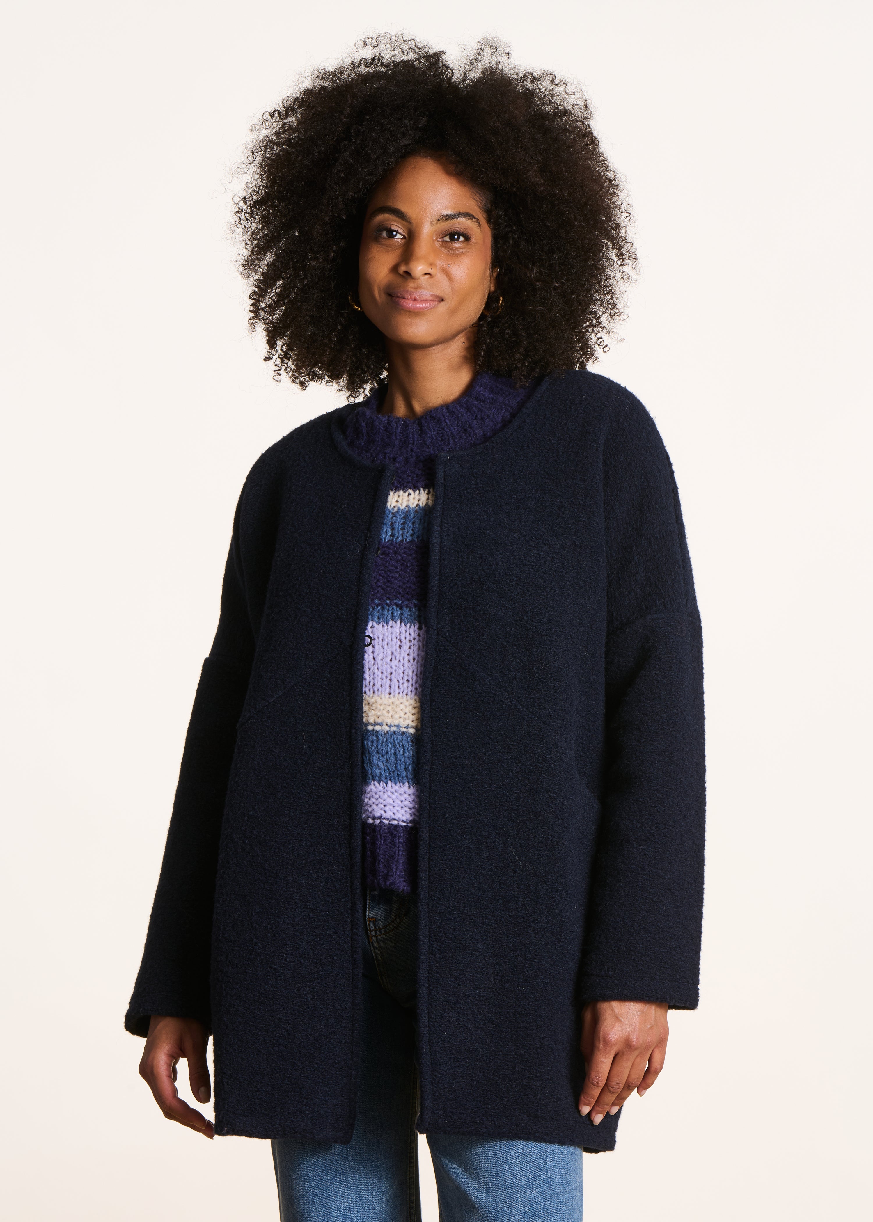 Manteau mi-saison bleu en laine mélangée