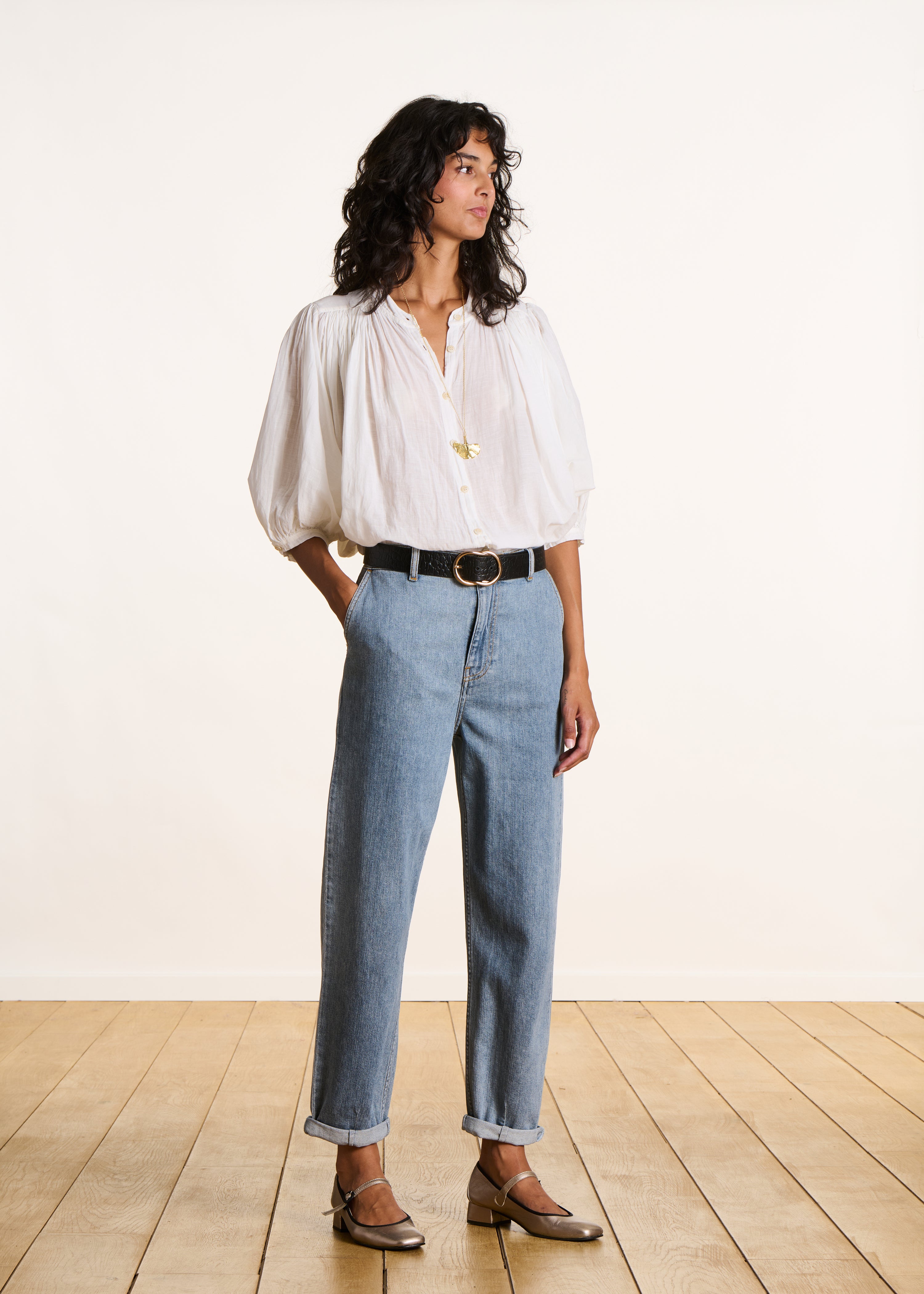 Jean boyfriend clair en coton biologique