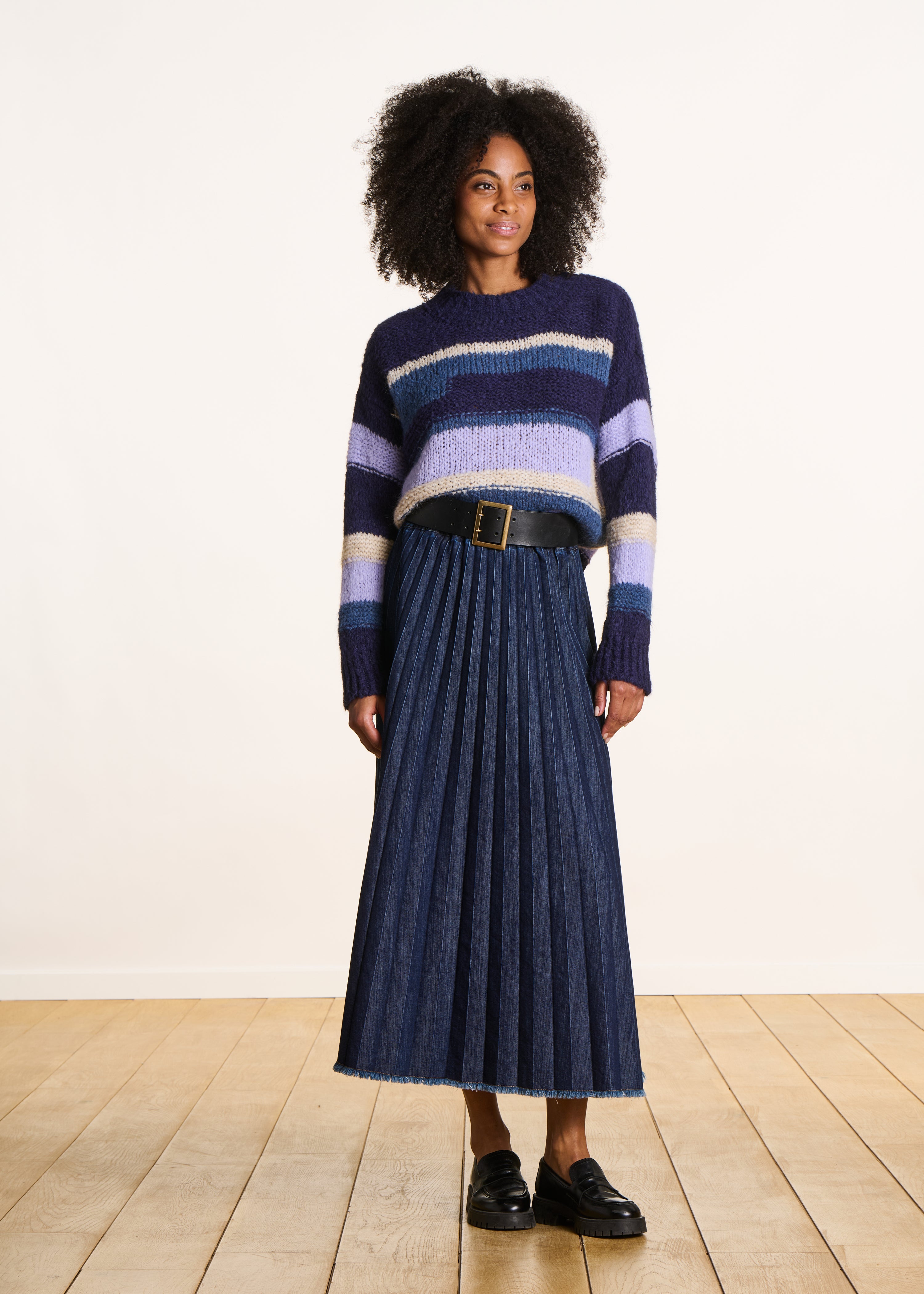 Jupe longue plissée en jean