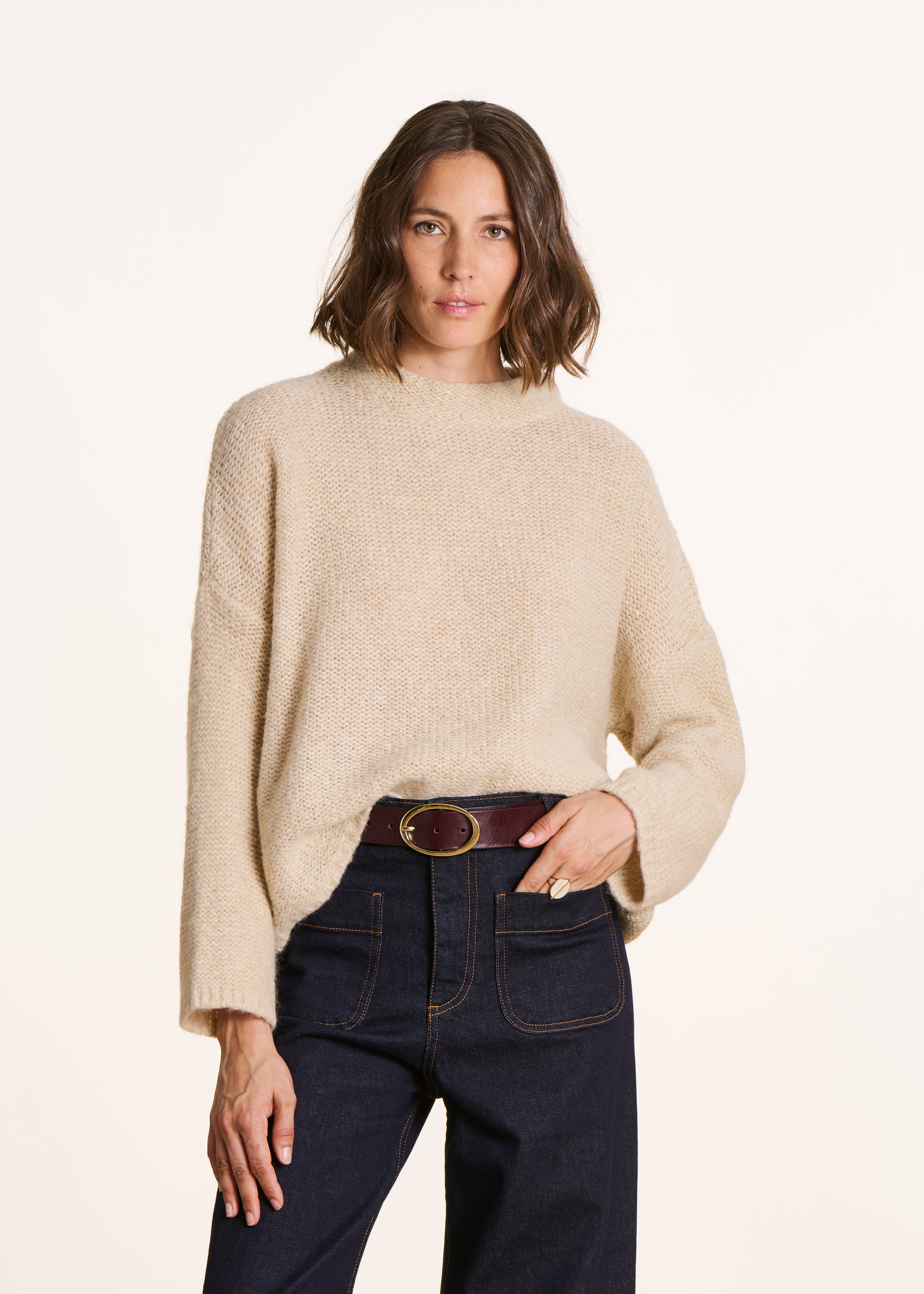 Pull beige oversize en maille irisée